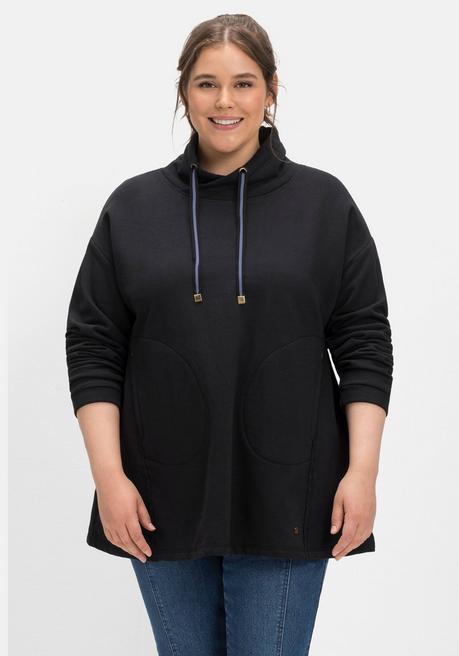 Sweatshirt in A-Linie, mit Taschen und Kragen - schwarz - 40/42