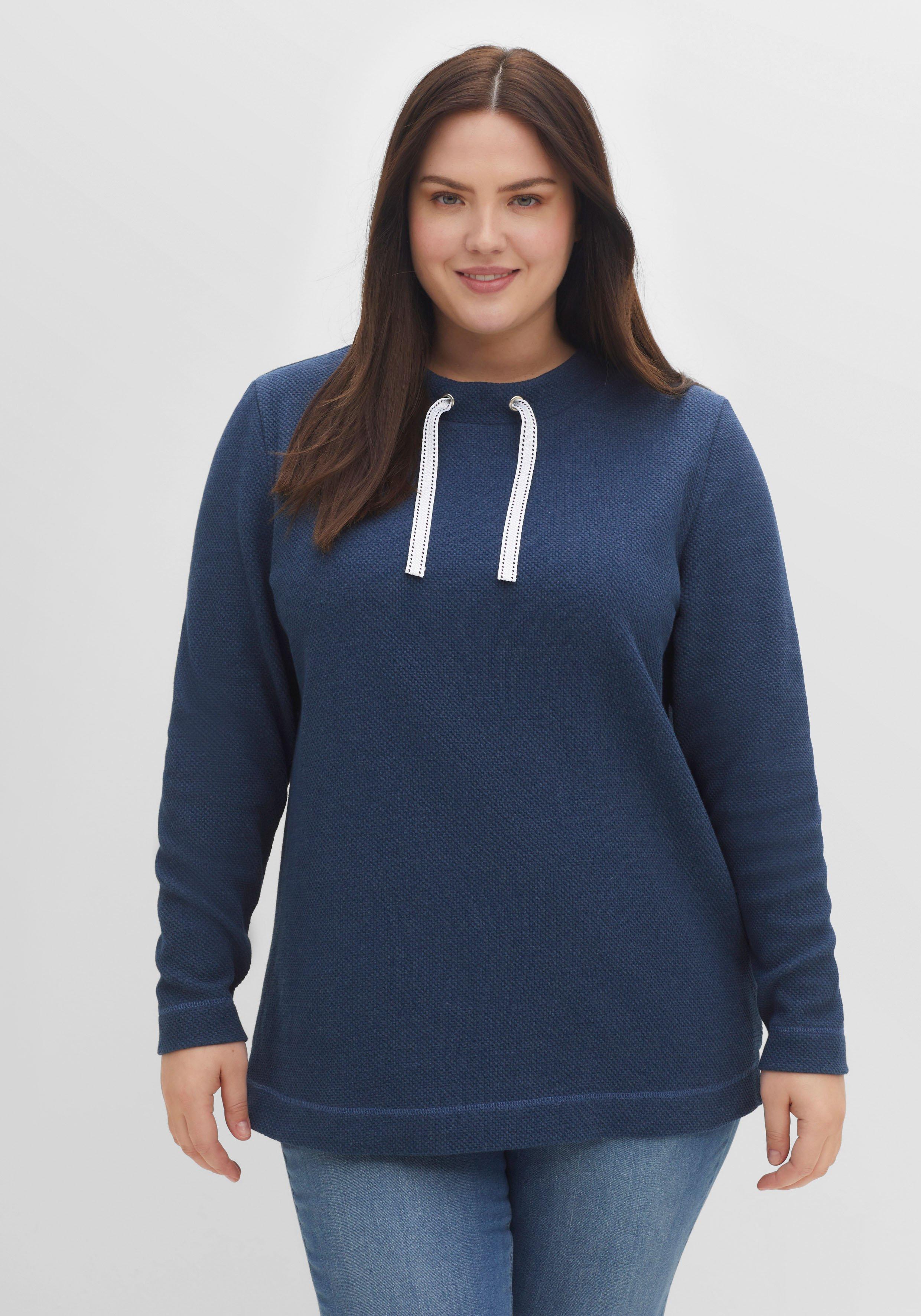 sheego Sweatshirt mit Tunnelzug, aus Waffelpiqué - indigo meliert sheego