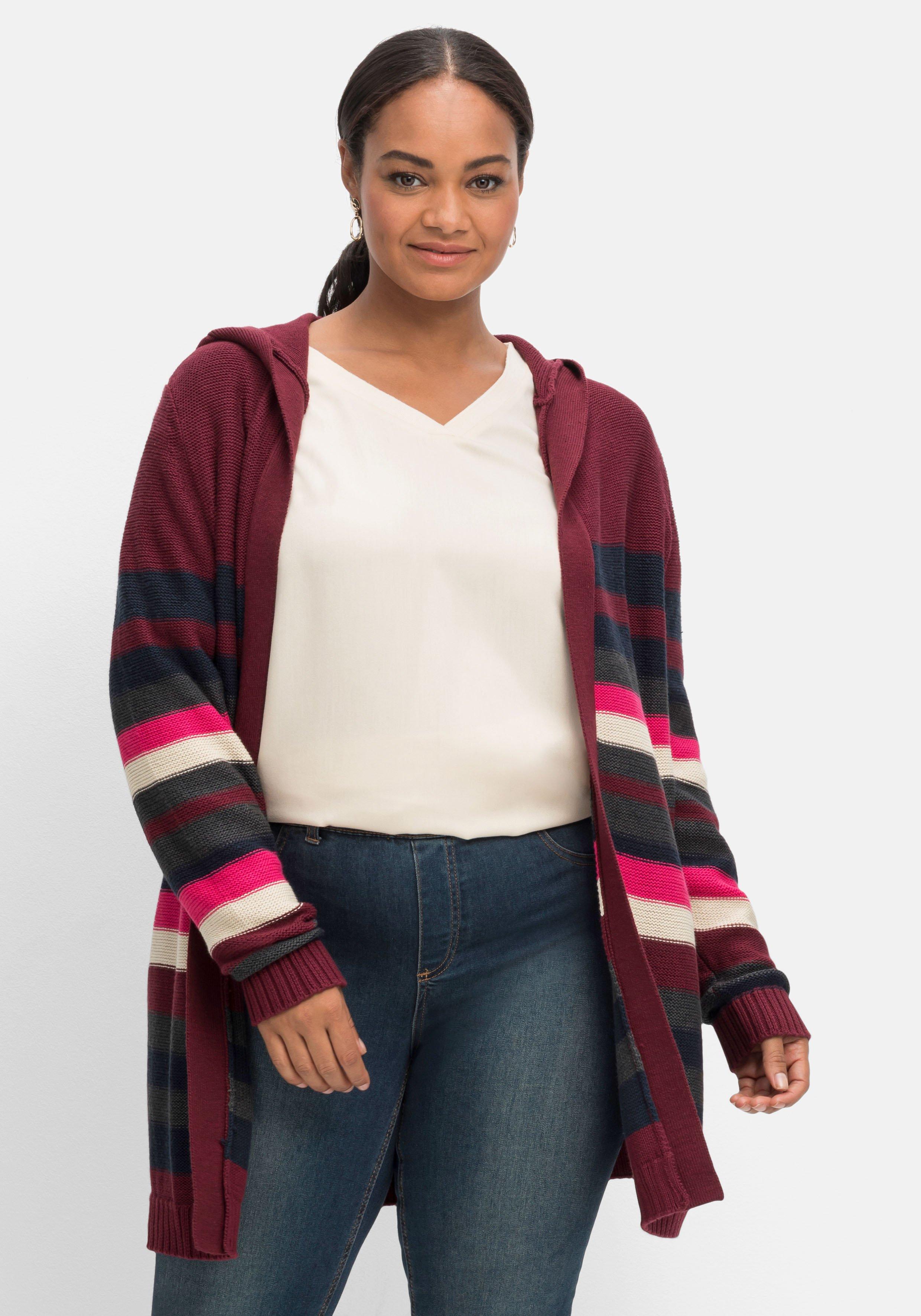 sheego mit Strickjacke Linksstrick gestreift - | Kapuze, im