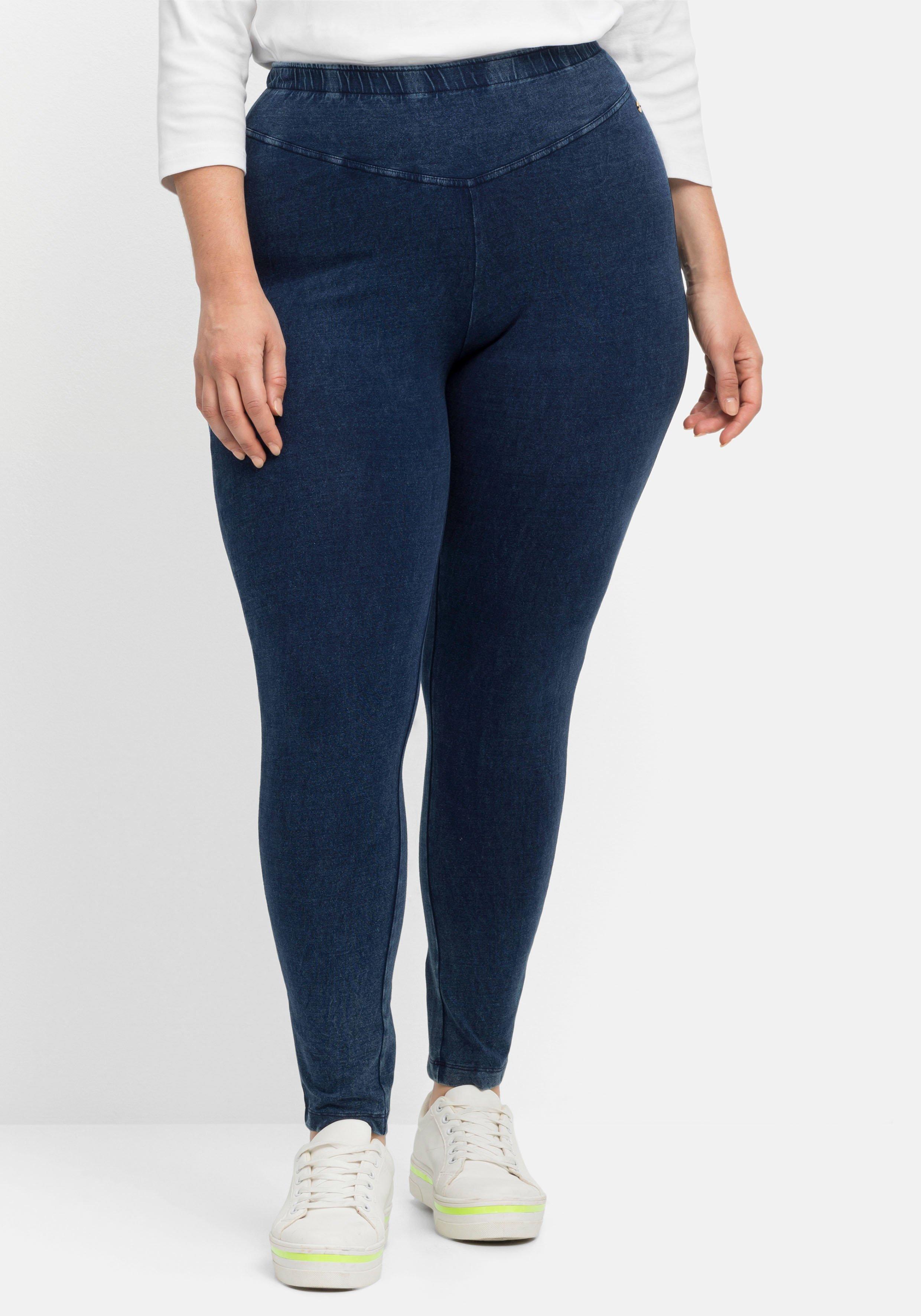 sheego Leggings in Denimoptik, mit breiter Passe - dark blue Denim sheego