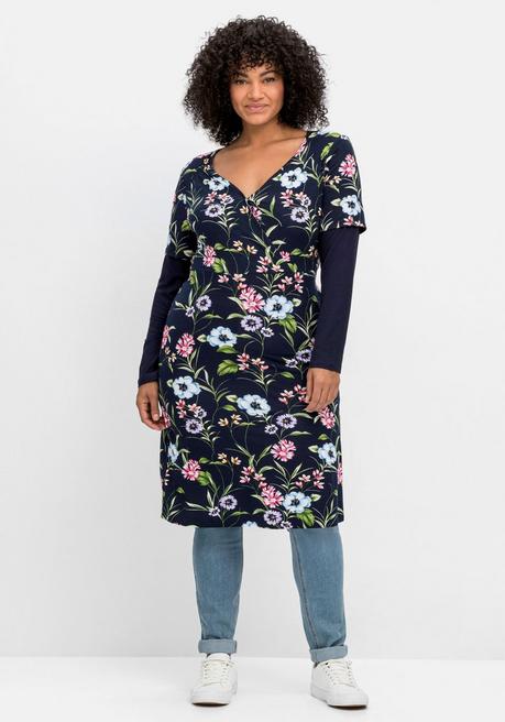 Jerseykleid im Wickelschnitt, mit Blumendruck - marine bedruckt - 40
