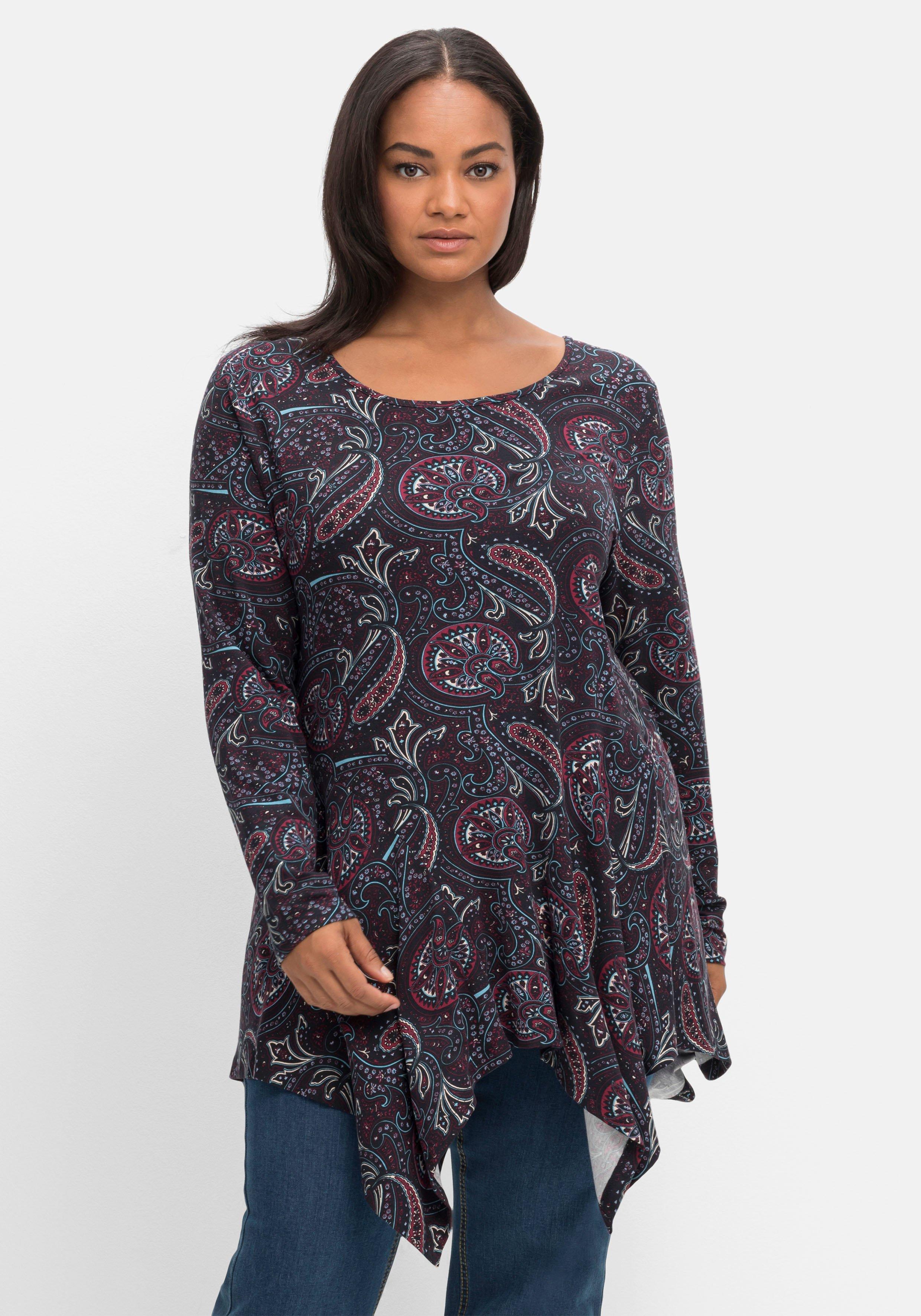 - in sheego | mit schwarz Zipfelshirt bedruckt Longform, Paisley-Print