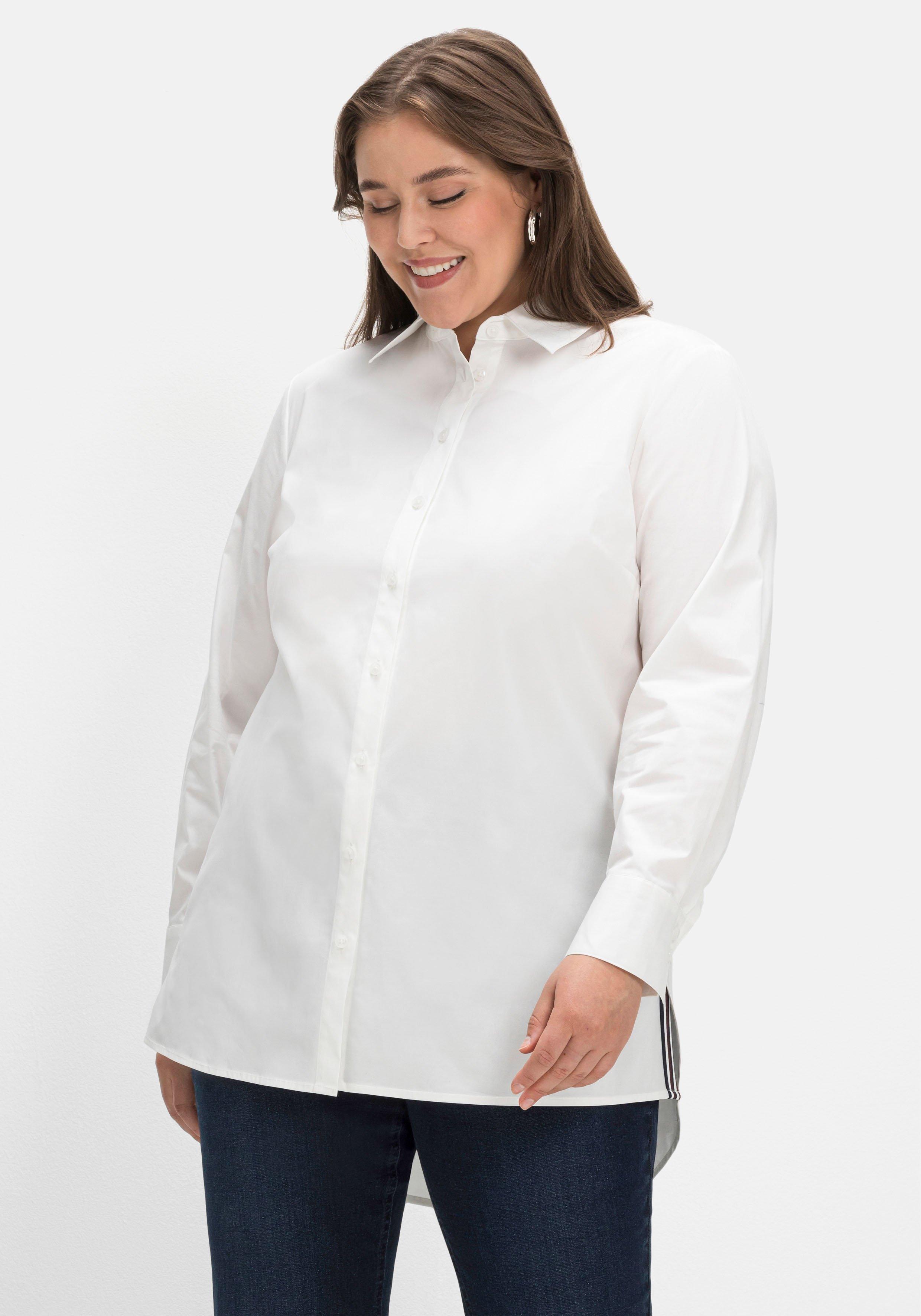 sheego Longbluse mit Kontrast-Seitenschlitzen - weiß sheego