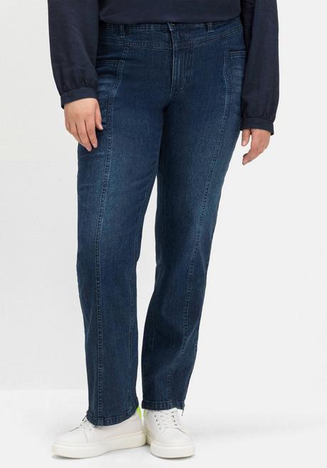 Gerade Jeans mit Teilungsnaht und Zipper am Saum - dark blue used Denim - 40
