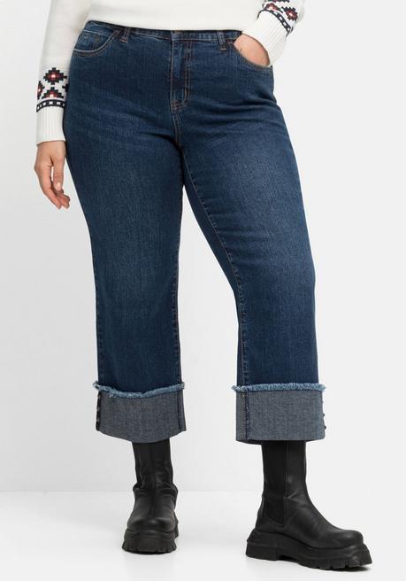 Weite 7/8-Jeans mit breitem Saum-Umschlag - dark blue Denim - 40