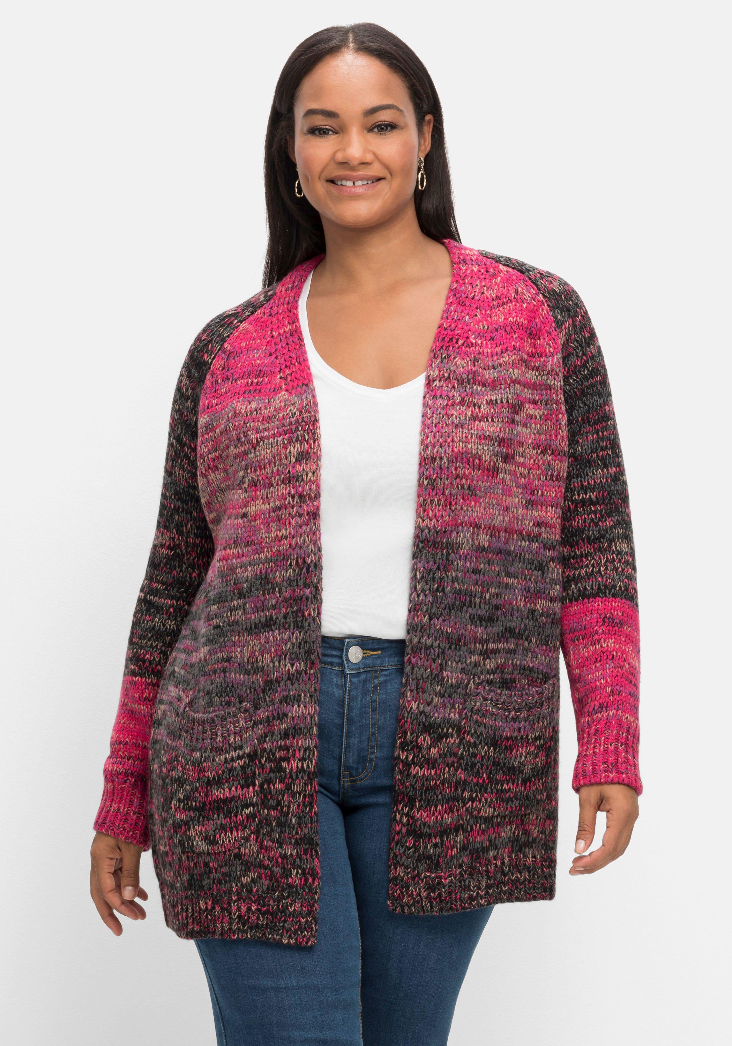 Longstrickjacke in Multicolour und offener Form - mehrfarbig | sheego