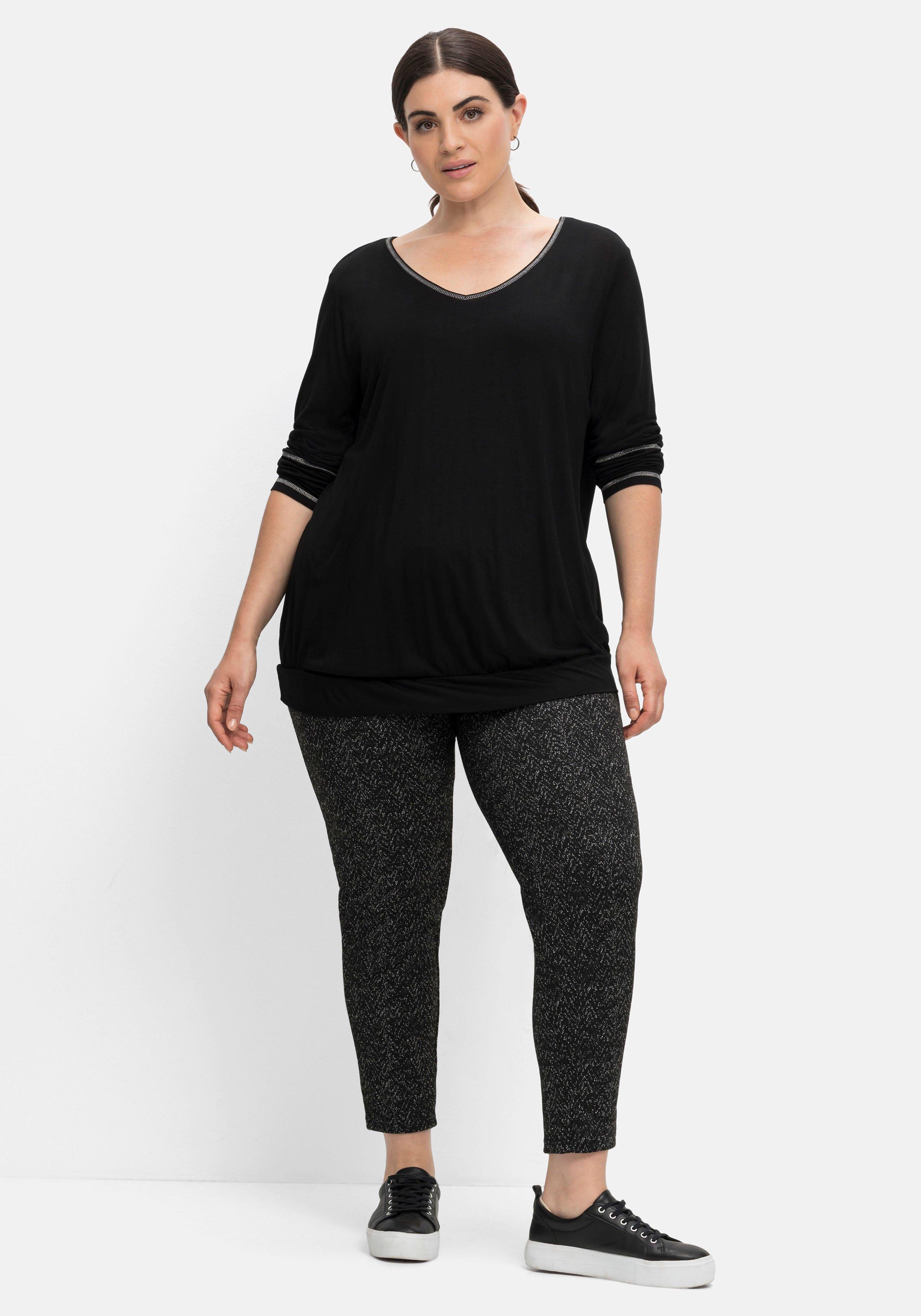 sheego Leggings in Salz- und-Pfeffer-Optik - schwarz sheego