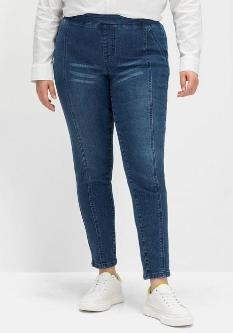 Schmale Jeans mit Gummibund und Teilungsnähten - blue Denim - 40