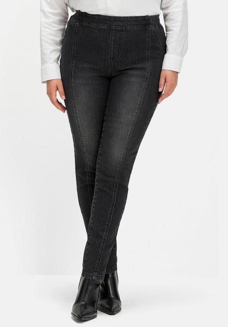 Schmale Jeans mit Gummibund und Teilungsnähten - black Denim - 40