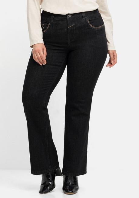 Bootcut-Jeans mit Kontrast-Stickerei, extralang - black Denim - 40