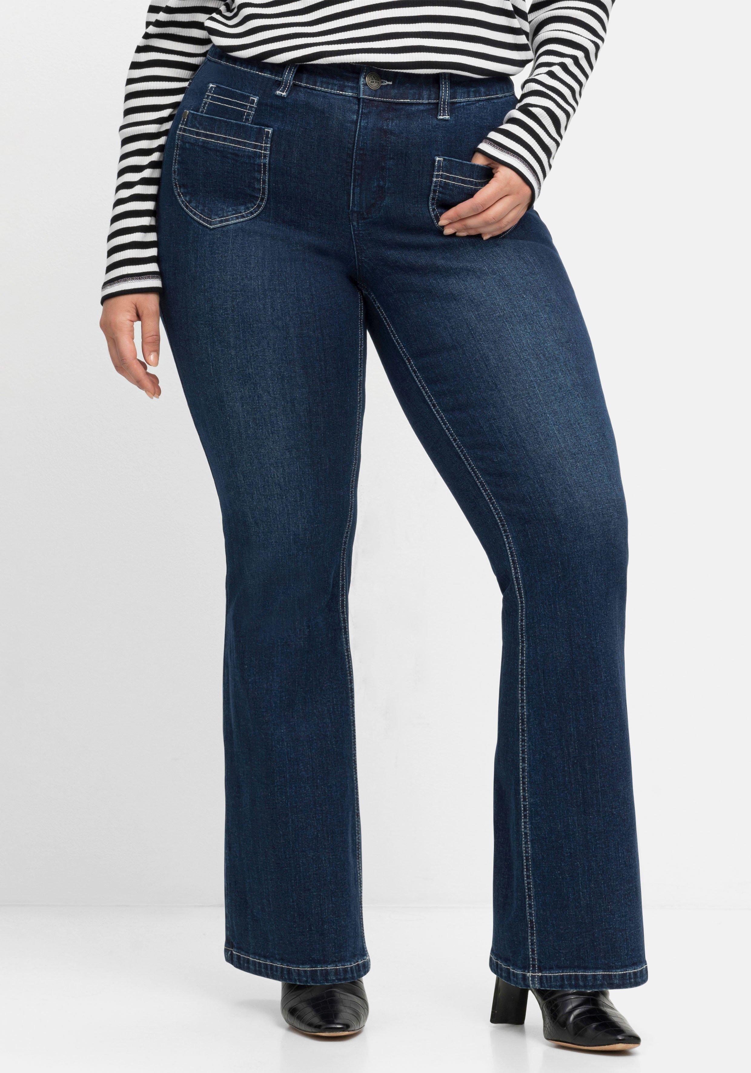 Bootcut-Jeans in High-Heel-Länge, mit Denim - dark | sheego blue Kontrastnähten