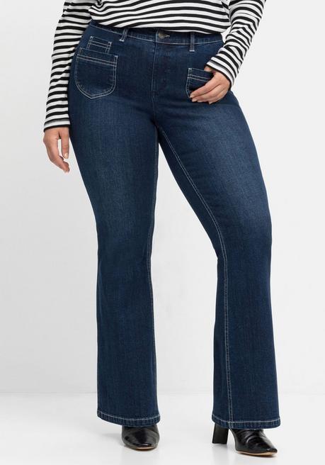 Bootcut-Jeans in High-Heel-Länge, mit Kontrastnähten - dark blue Denim - 40