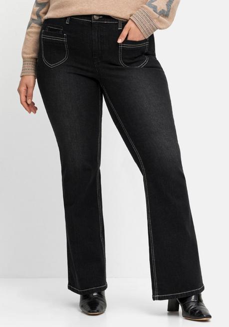 Bootcut-Jeans in High-Heel-Länge, mit Kontrastnähten - black Denim - 40