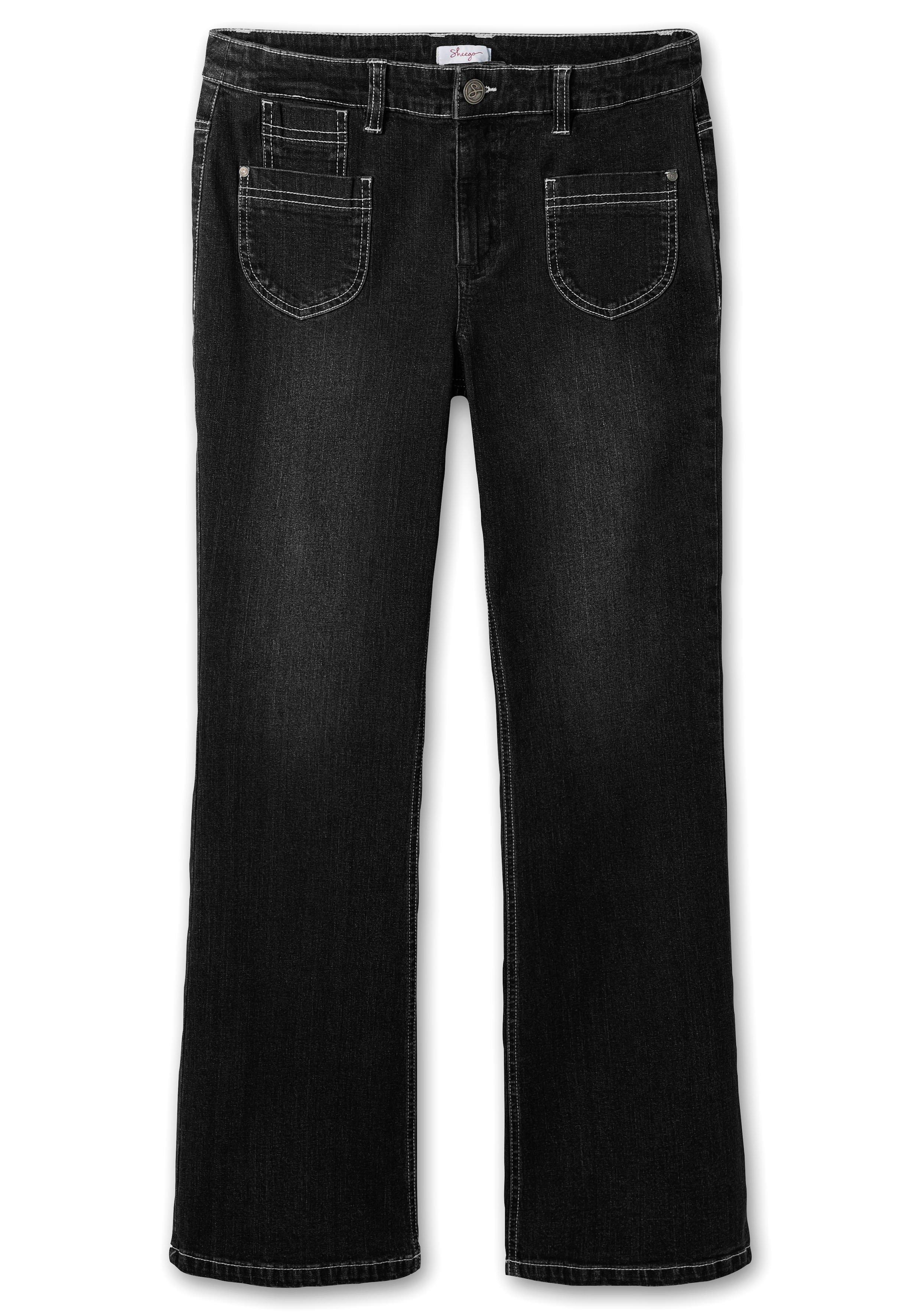 Denim dark - High-Heel-Länge, in | mit Bootcut-Jeans sheego blue Kontrastnähten