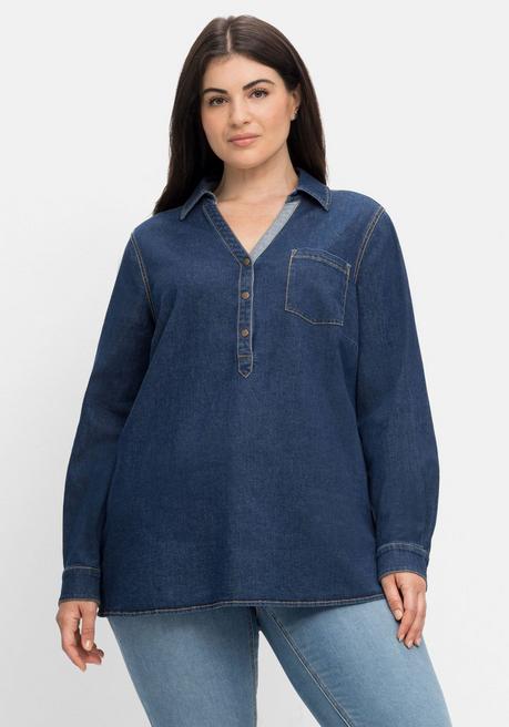 Jeanstunika mit V-Ausschnitt und Hemdkragen - dark blue Denim - 40