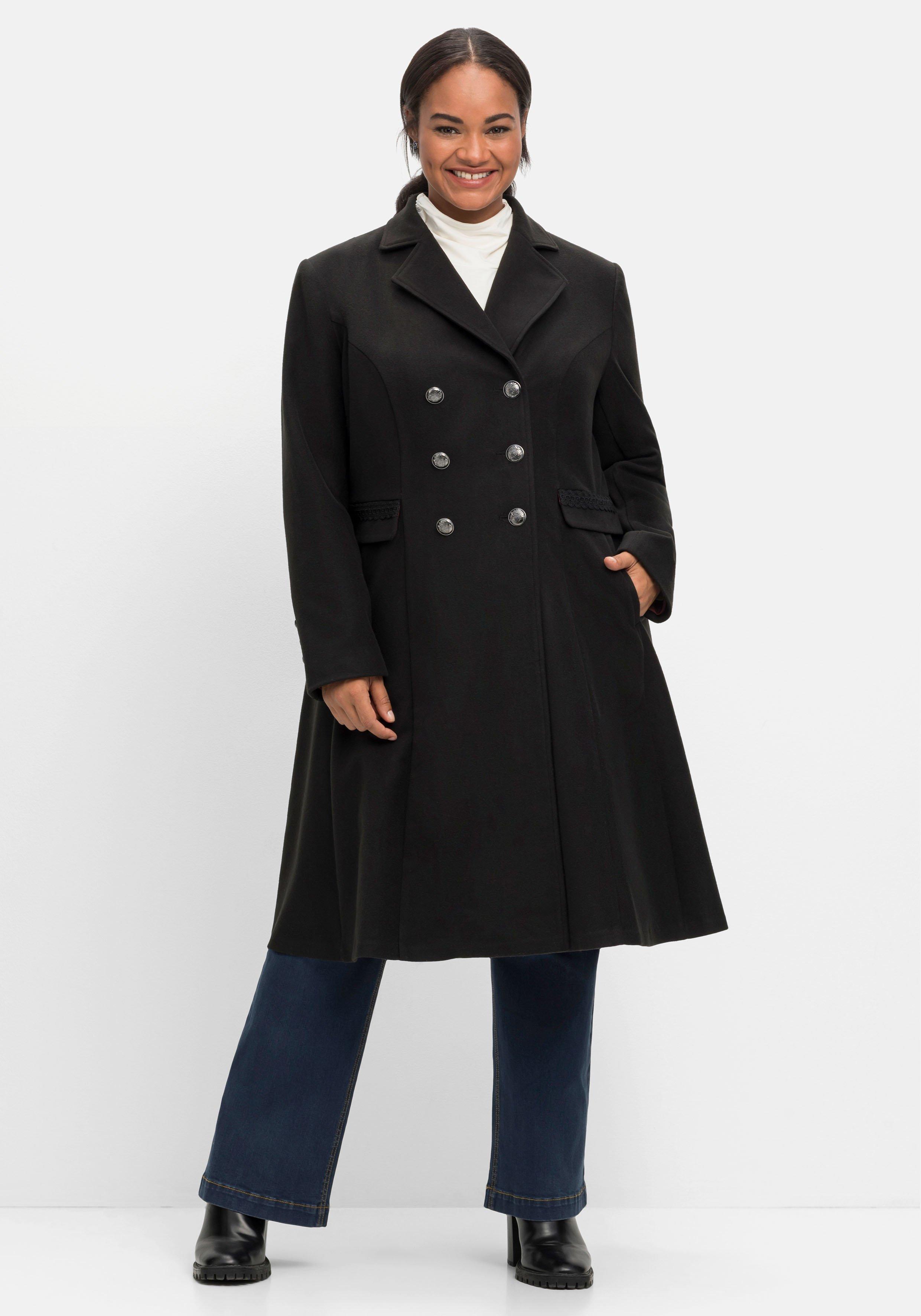 große größen: mantel mit ausgestelltem saum, in wolloptik, schwarz, gr.40-58