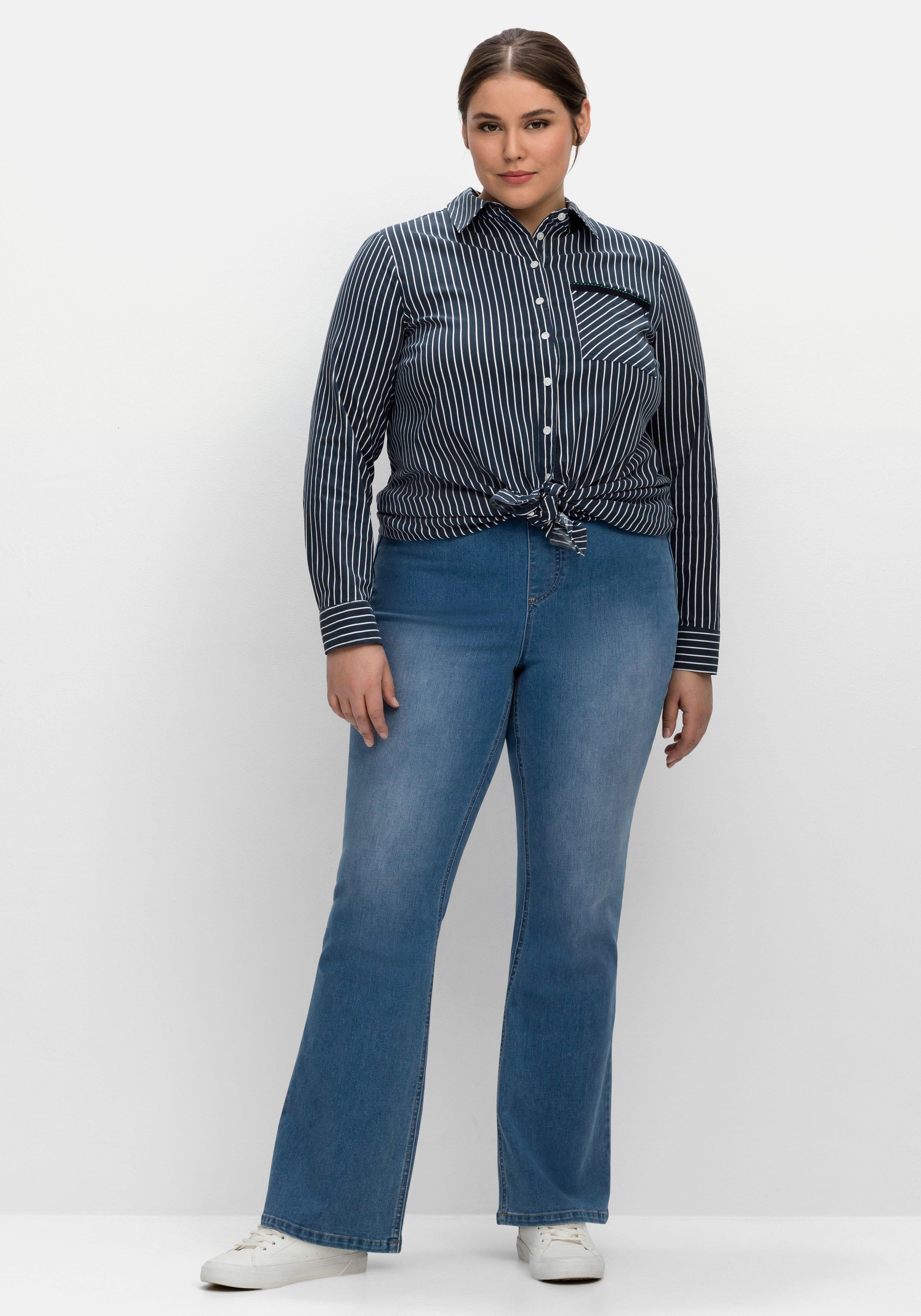 Bootcut-Jeans mit Gummibund | sheego blue - Denim Kontrastnähten dark und