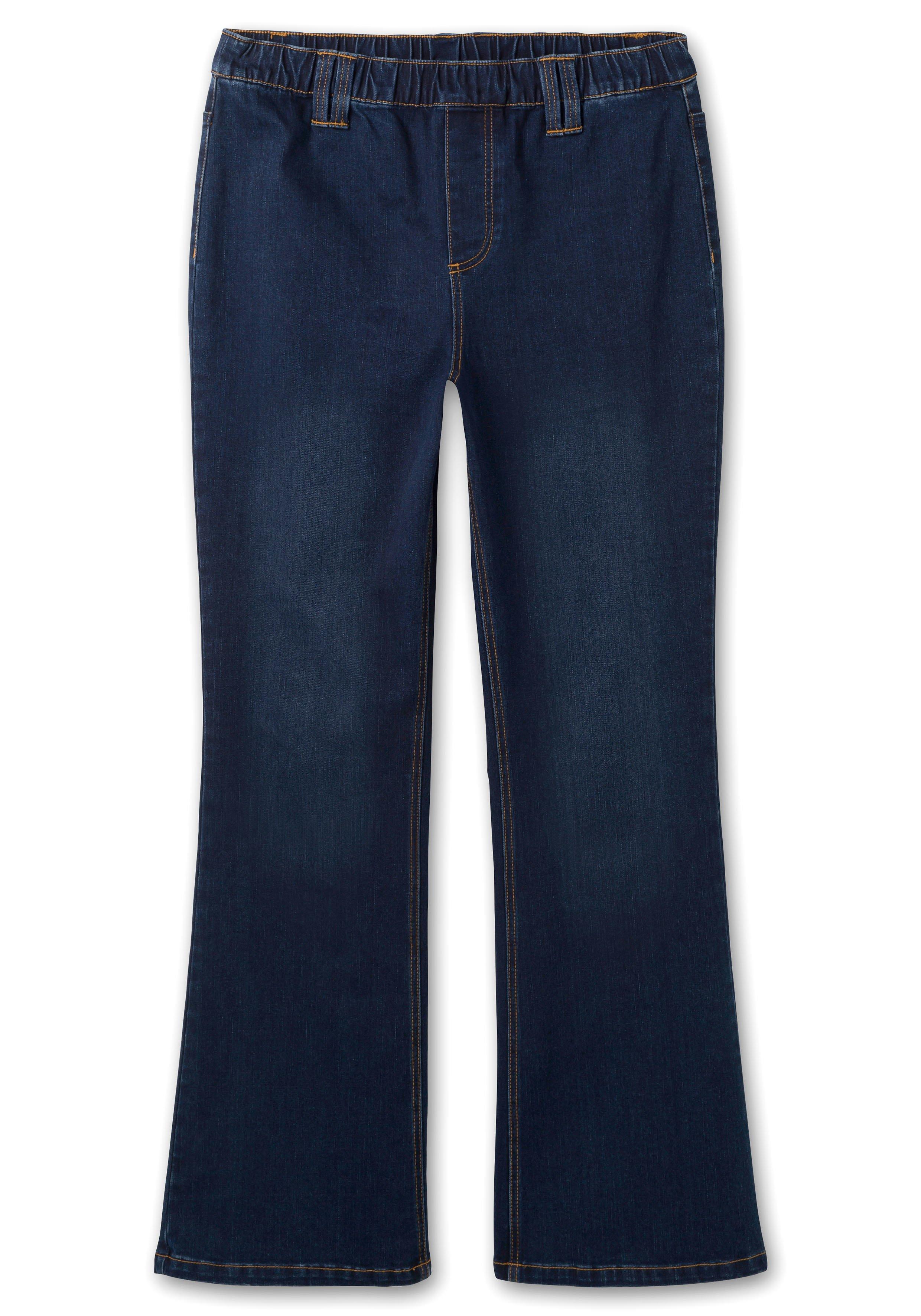 Bootcut-Jeans mit Gummibund - blue Kontrastnähten sheego dark und | Denim