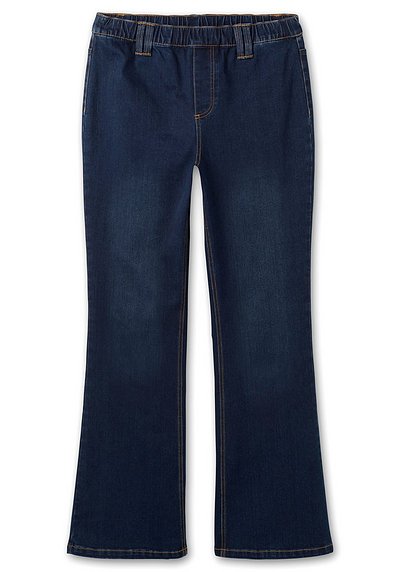 Bootcut-Jeans mit Gummibund und Kontrastnähten - dark blue Denim | sheego