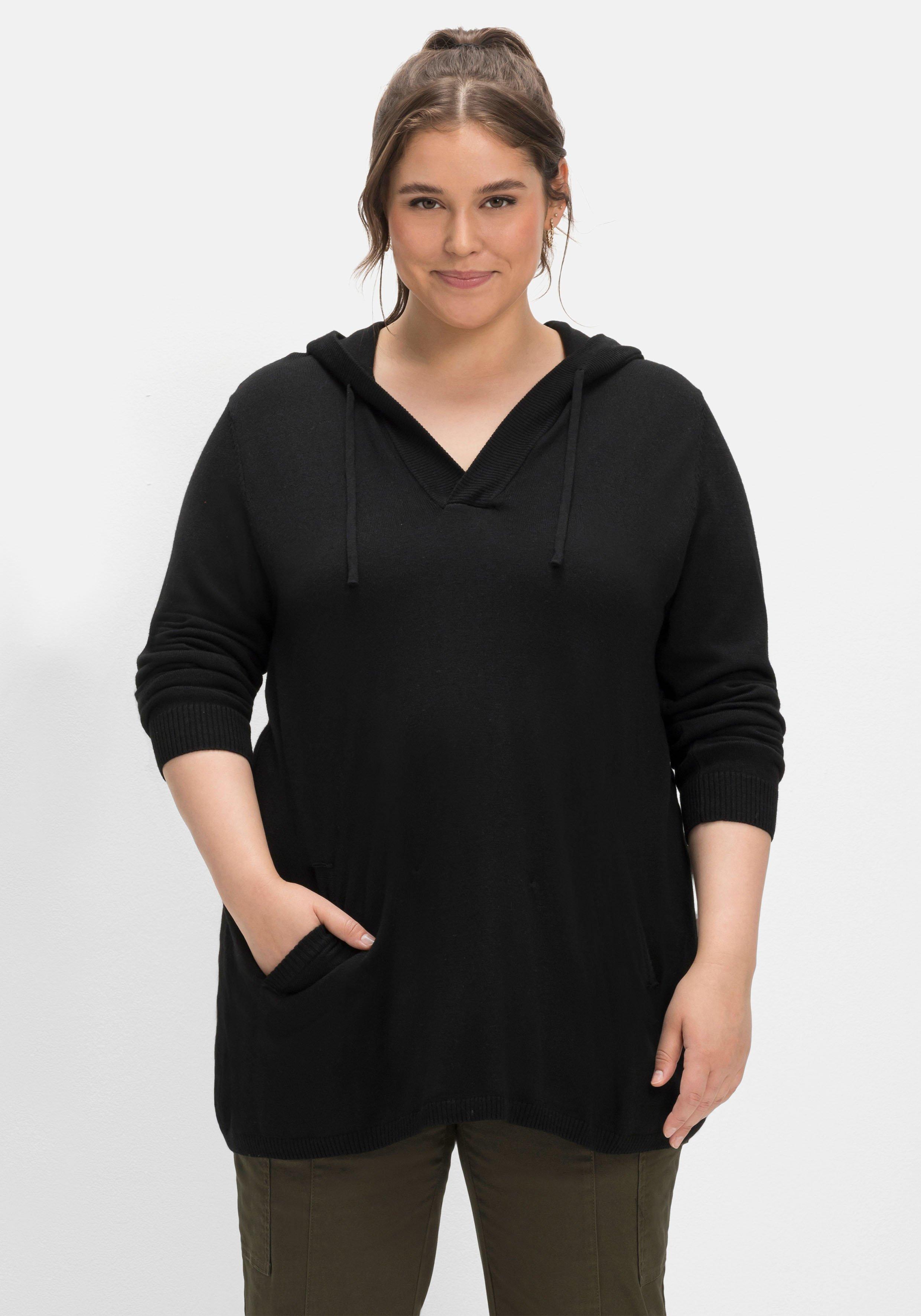 schwarz Kaschmir Pullover | - leichter A-Linie und mit sheego