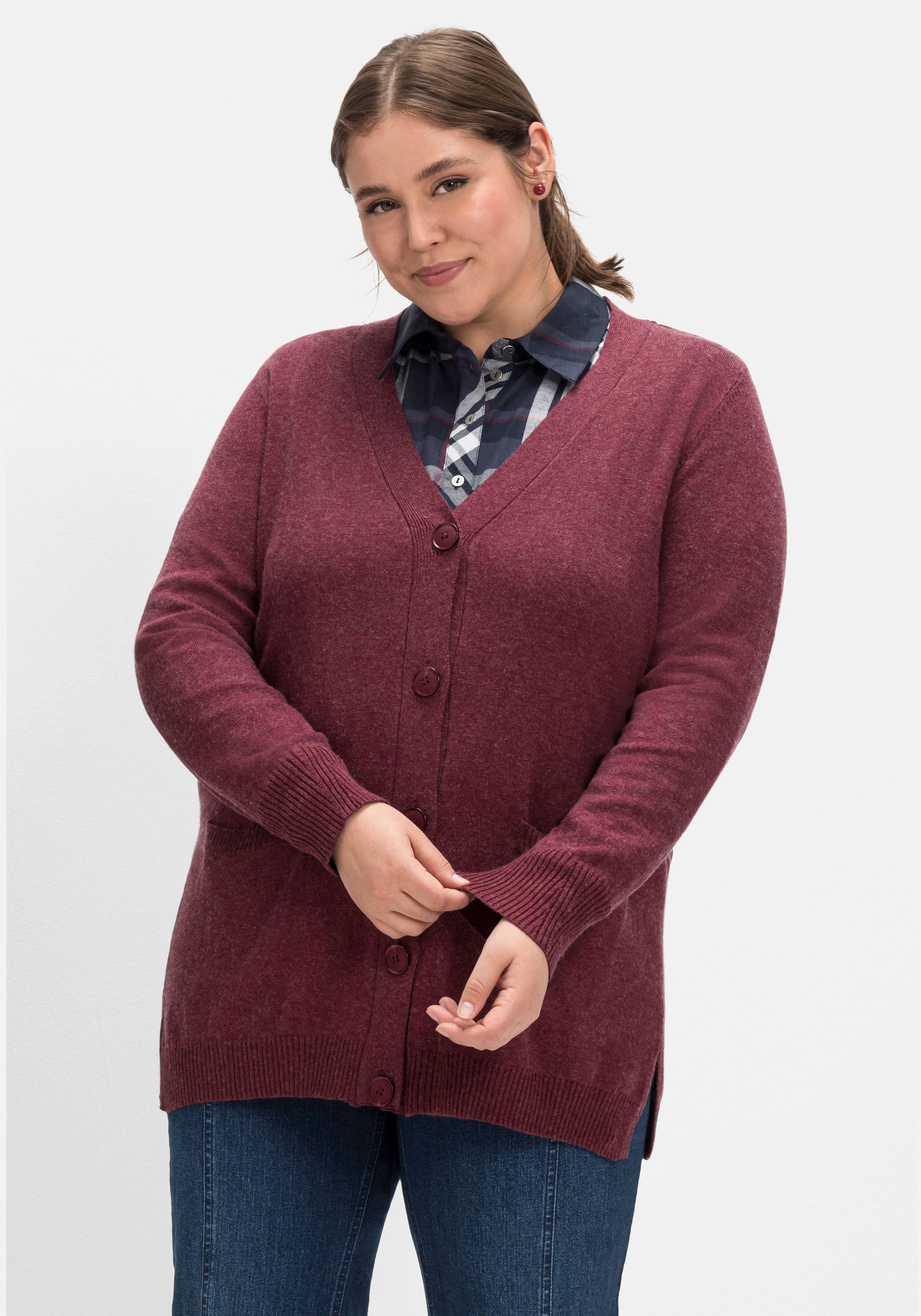 Kaschmir, meliert sheego | Ajourstrick - weinrot Strickjacke hinten mit