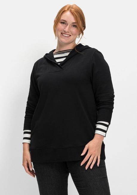 Kapuzensweatshirt mit dekorativem V-Ausschnitt - schwarz - 40/42