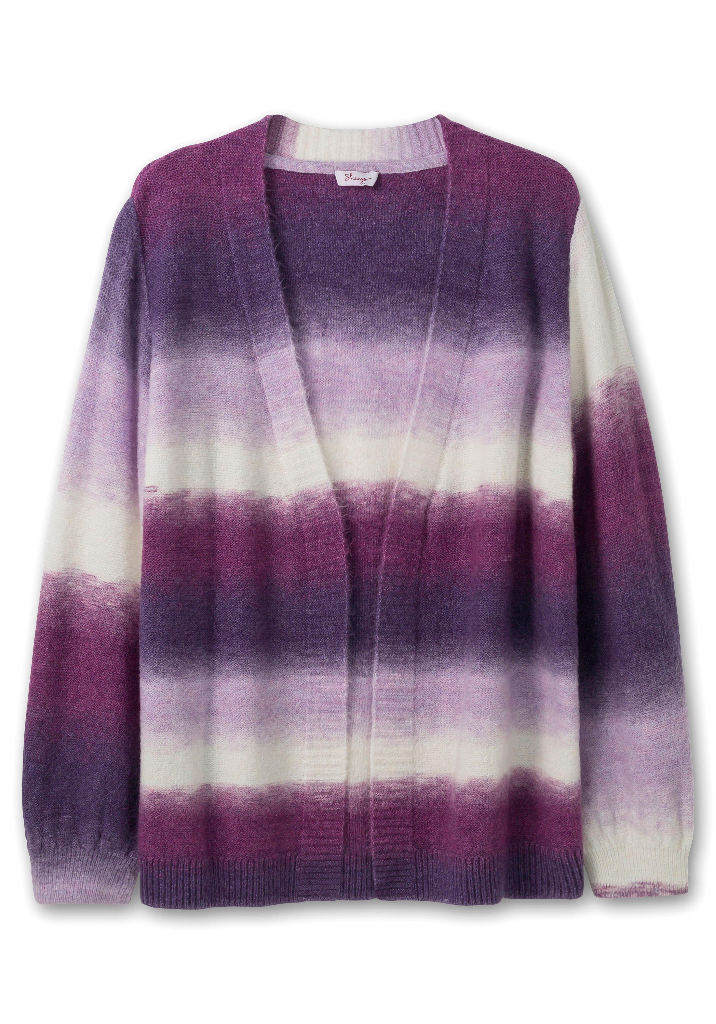 Strickjacke mit Farbverlauf in sheego lavendel Batik-Optik | - gemustert