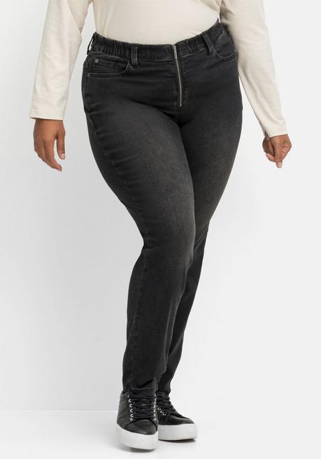 Skinny Jeans in Schlupfform mit Reißverschluss - black Denim - 40