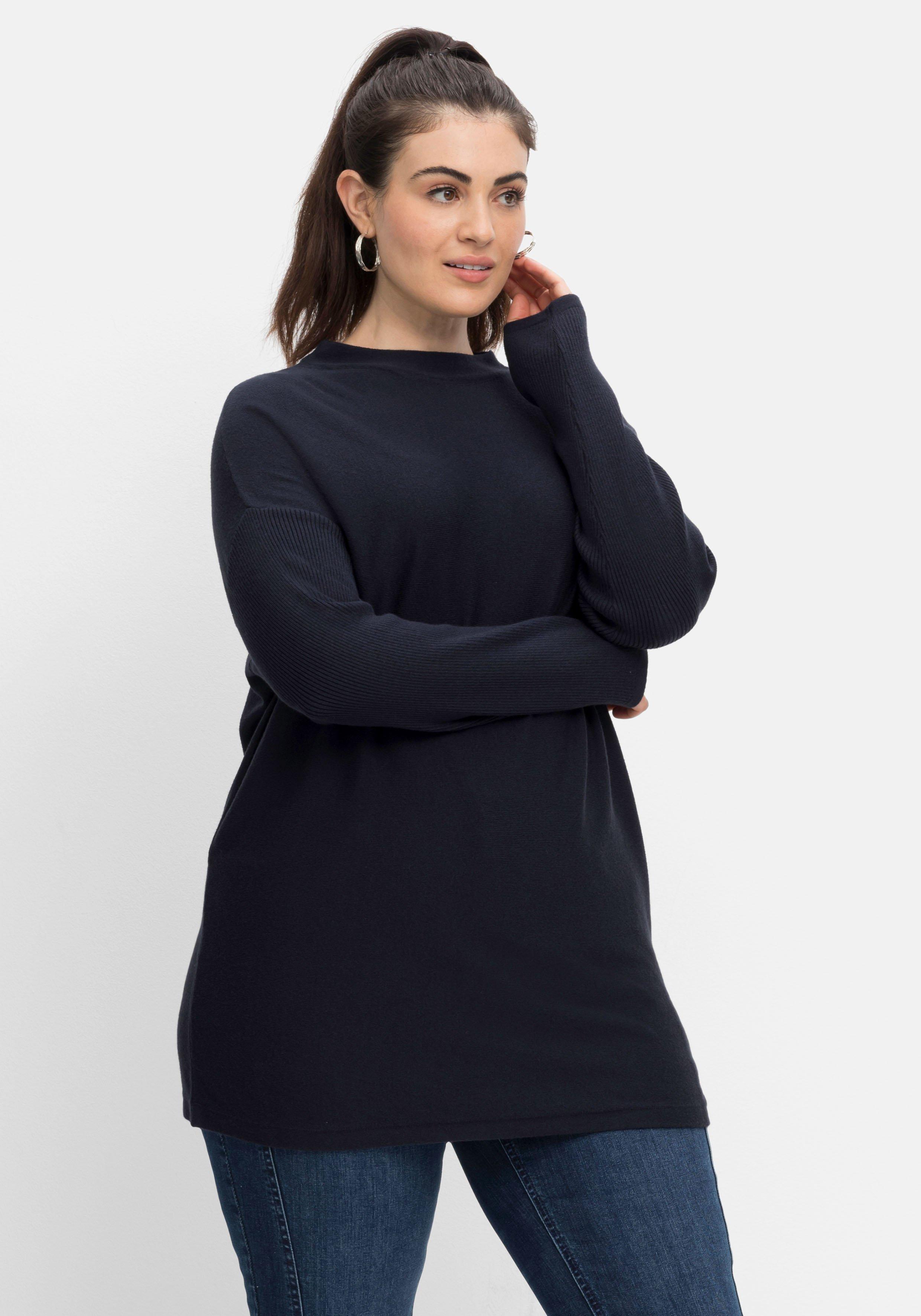 Pullover mit Stehkragen, in flauschiger Qualität - nachtblau | sheego