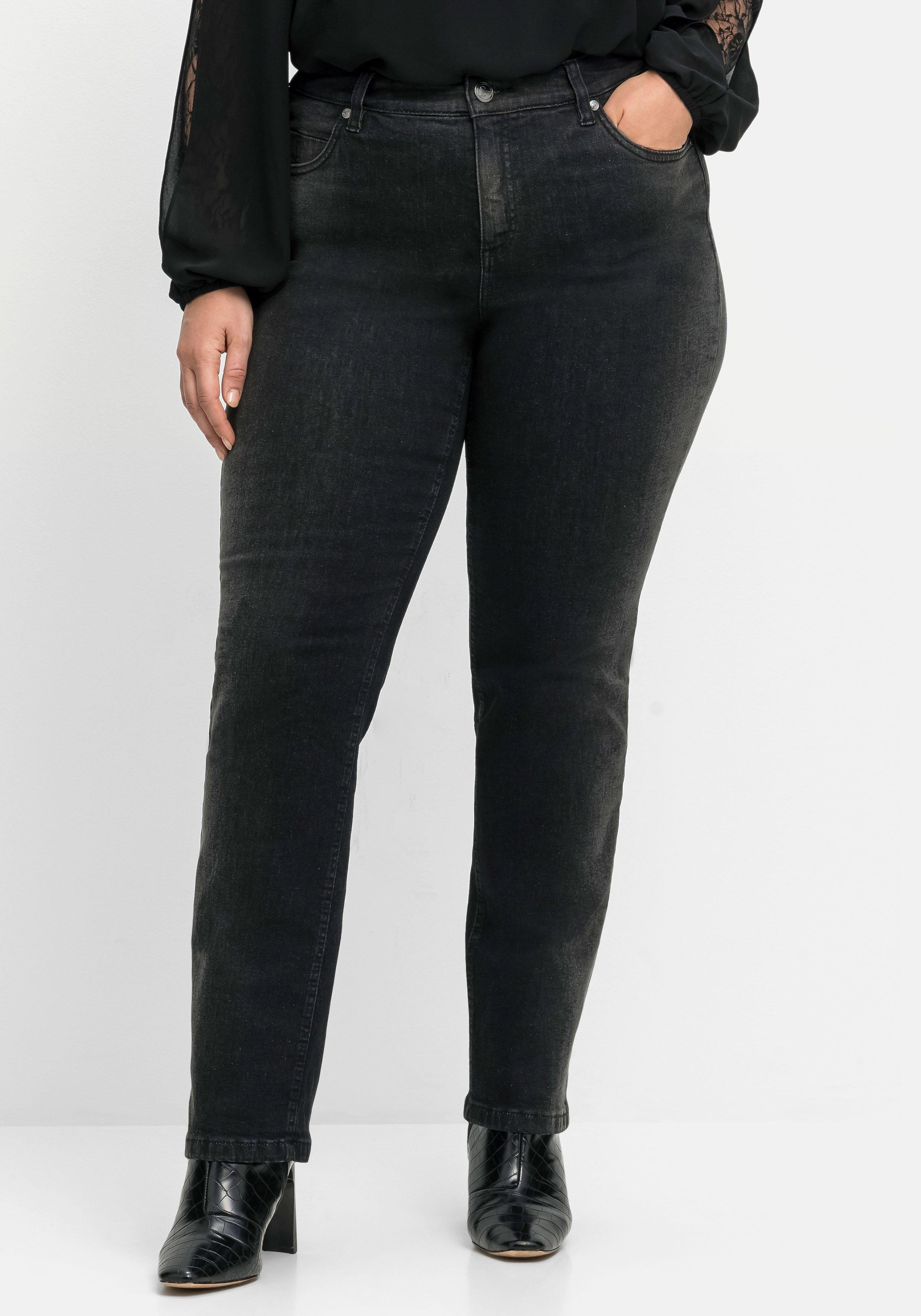 sheego Gerade Jeans mit Wascheffekten - black Denim sheego