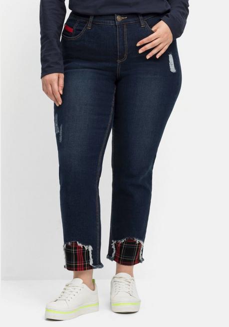 Gerade Jeans mit Kontrastdetails an Bein und Tasche - dark blue Denim - 40