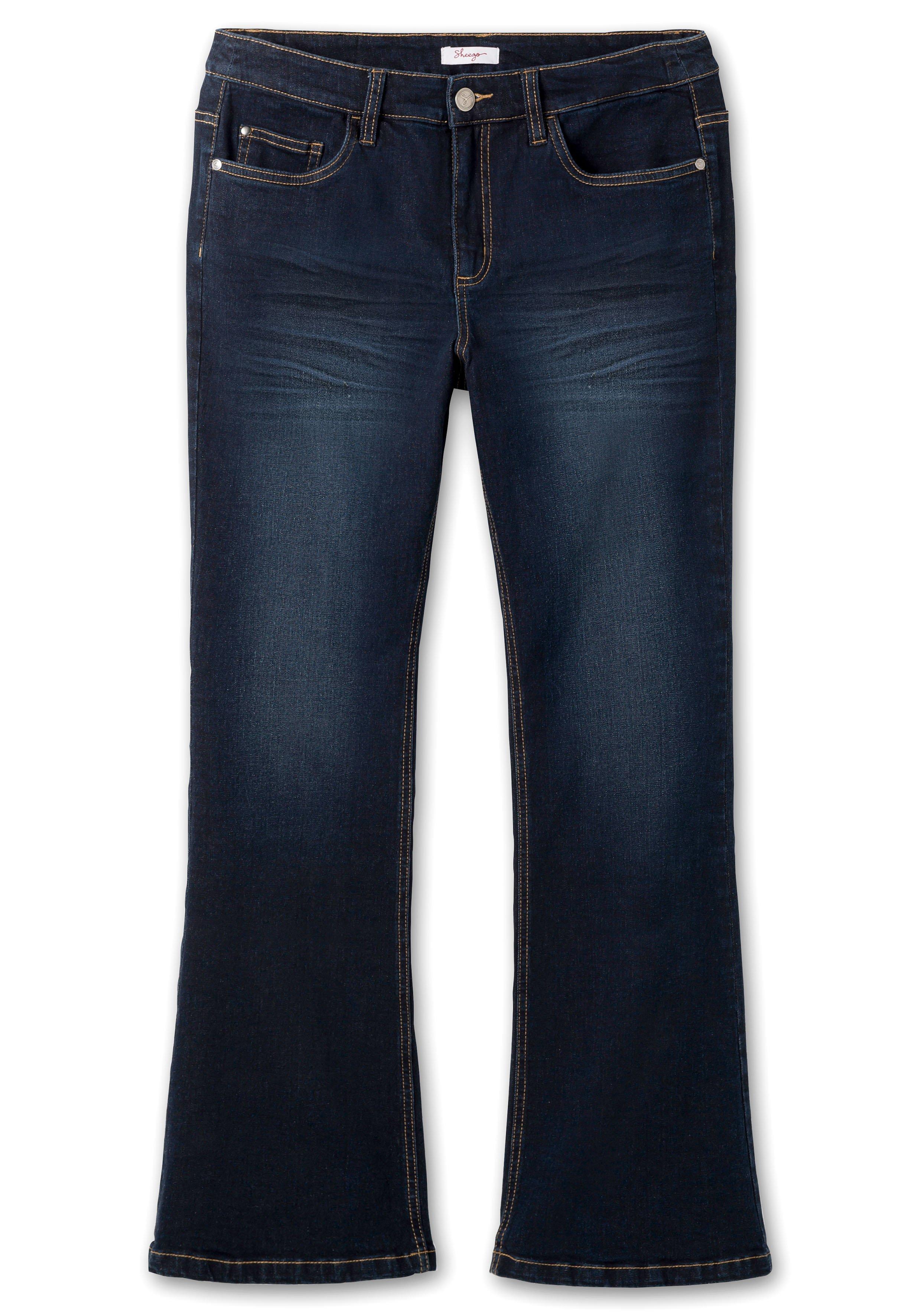 Brusttaschen Jeansbluse | - blue Knopfleiste mit dark und sheego Denim