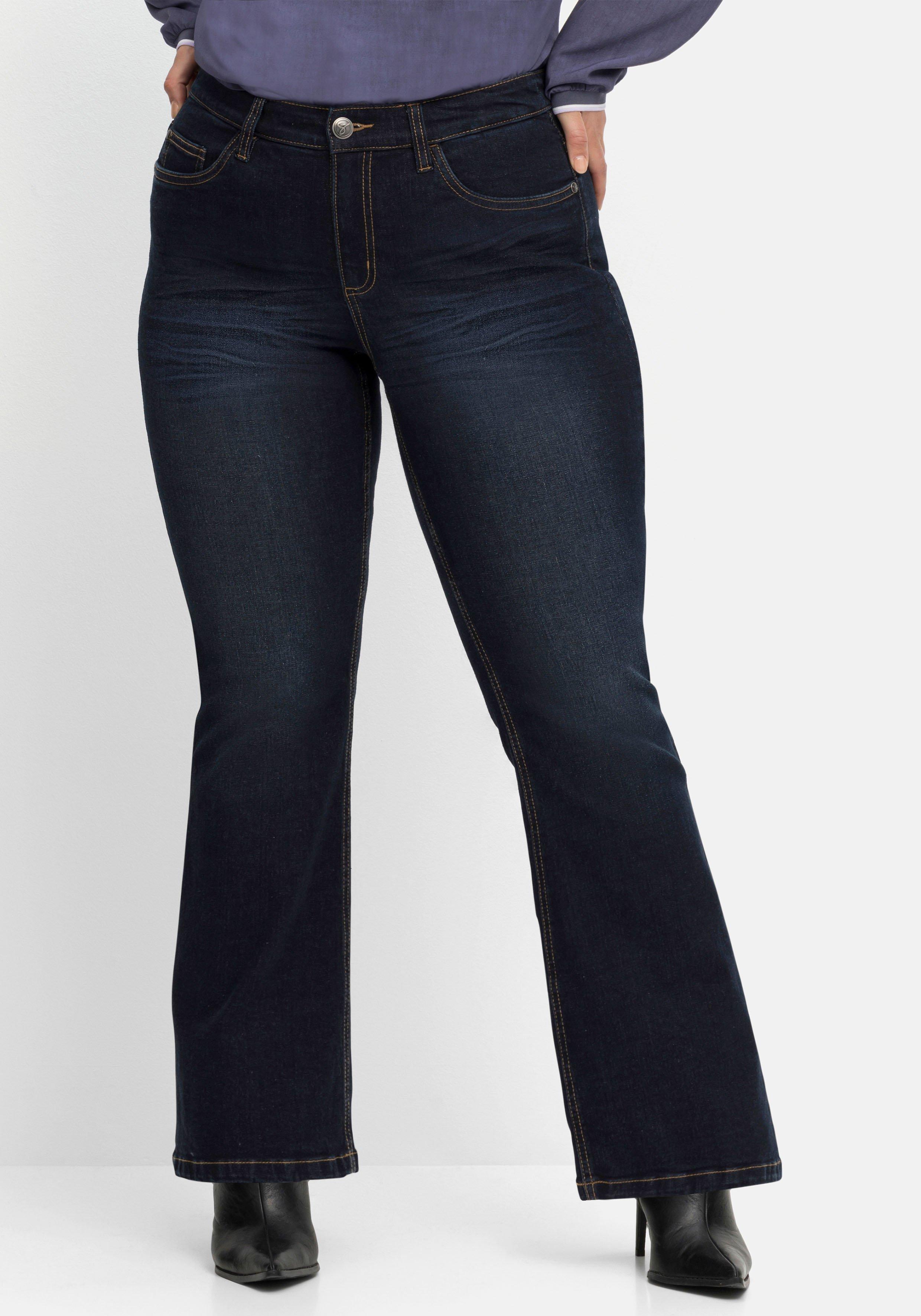 sheego Bootcut-Jeans mit 3D-Catfaces - dark blue Denim sheego