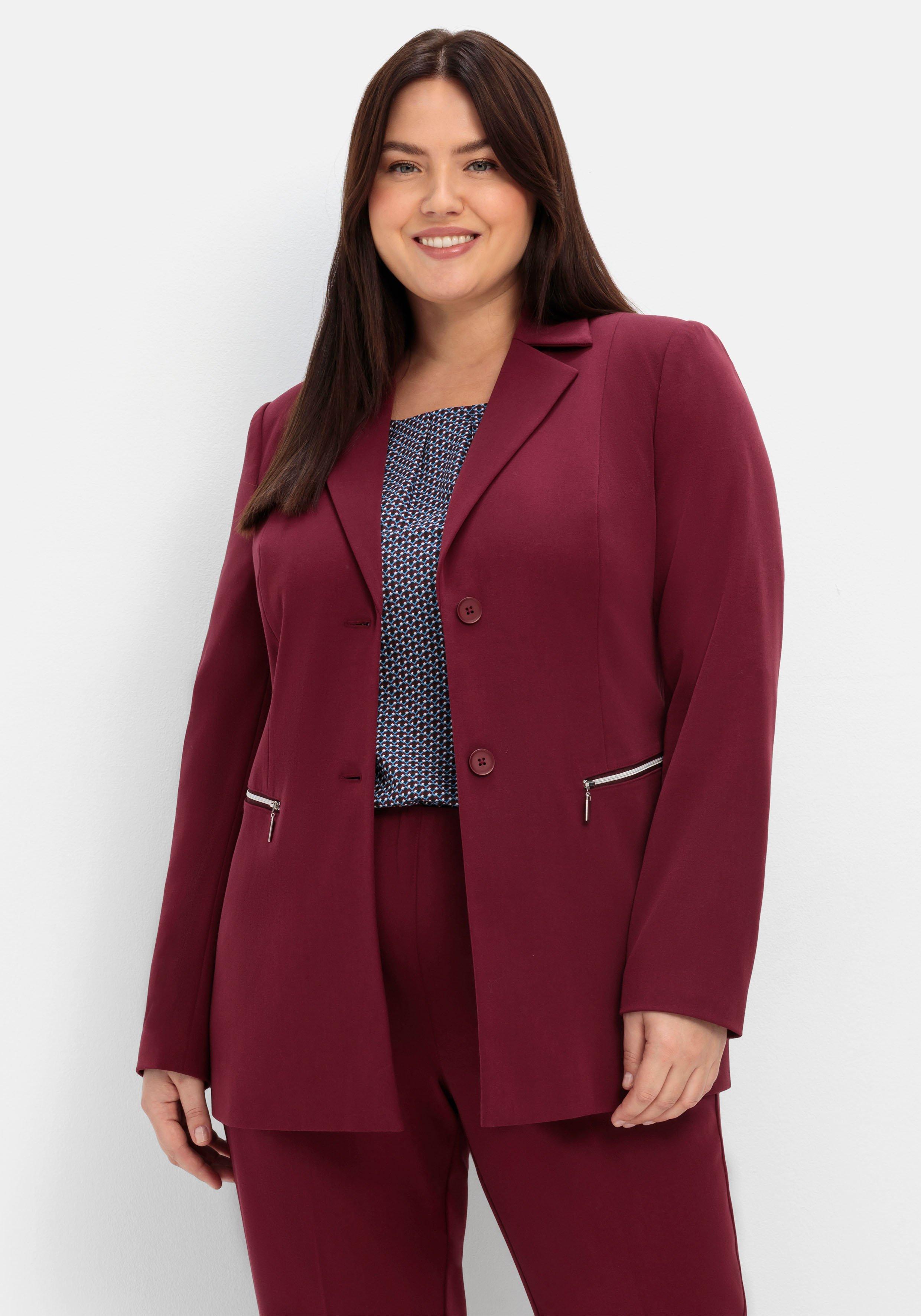 sheego Blazer mit Reißverschluss-Taschen - weinrot sheego