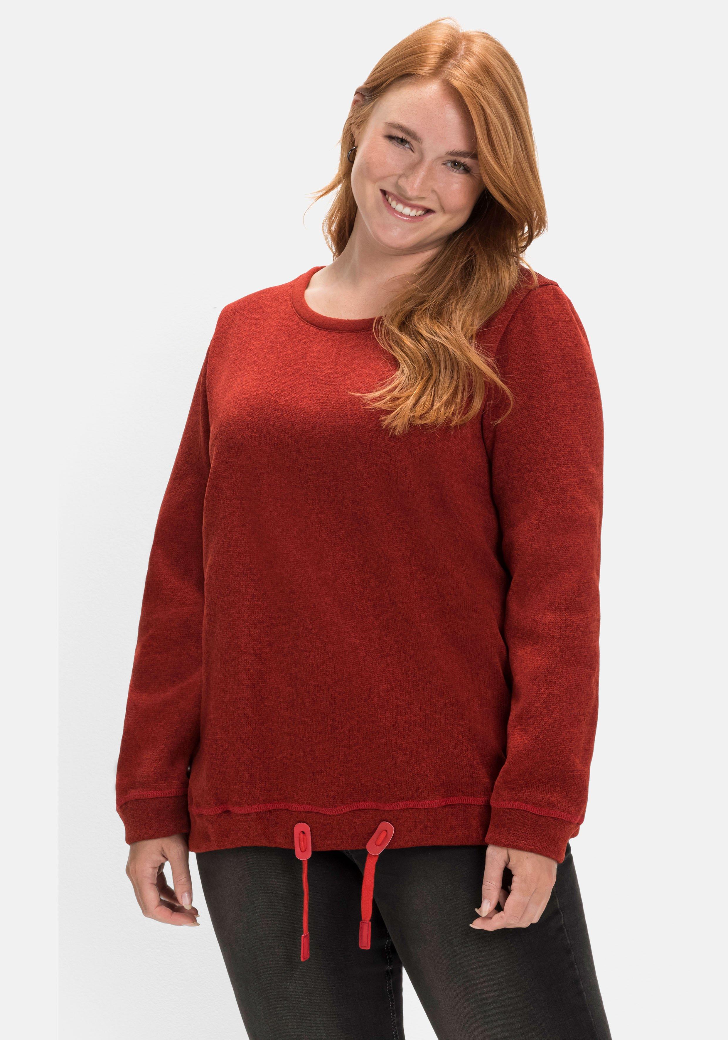 sheego Sweatshirt aus Strickfleece, mit Saum-Tunnelzug - rostrot meliert sheego