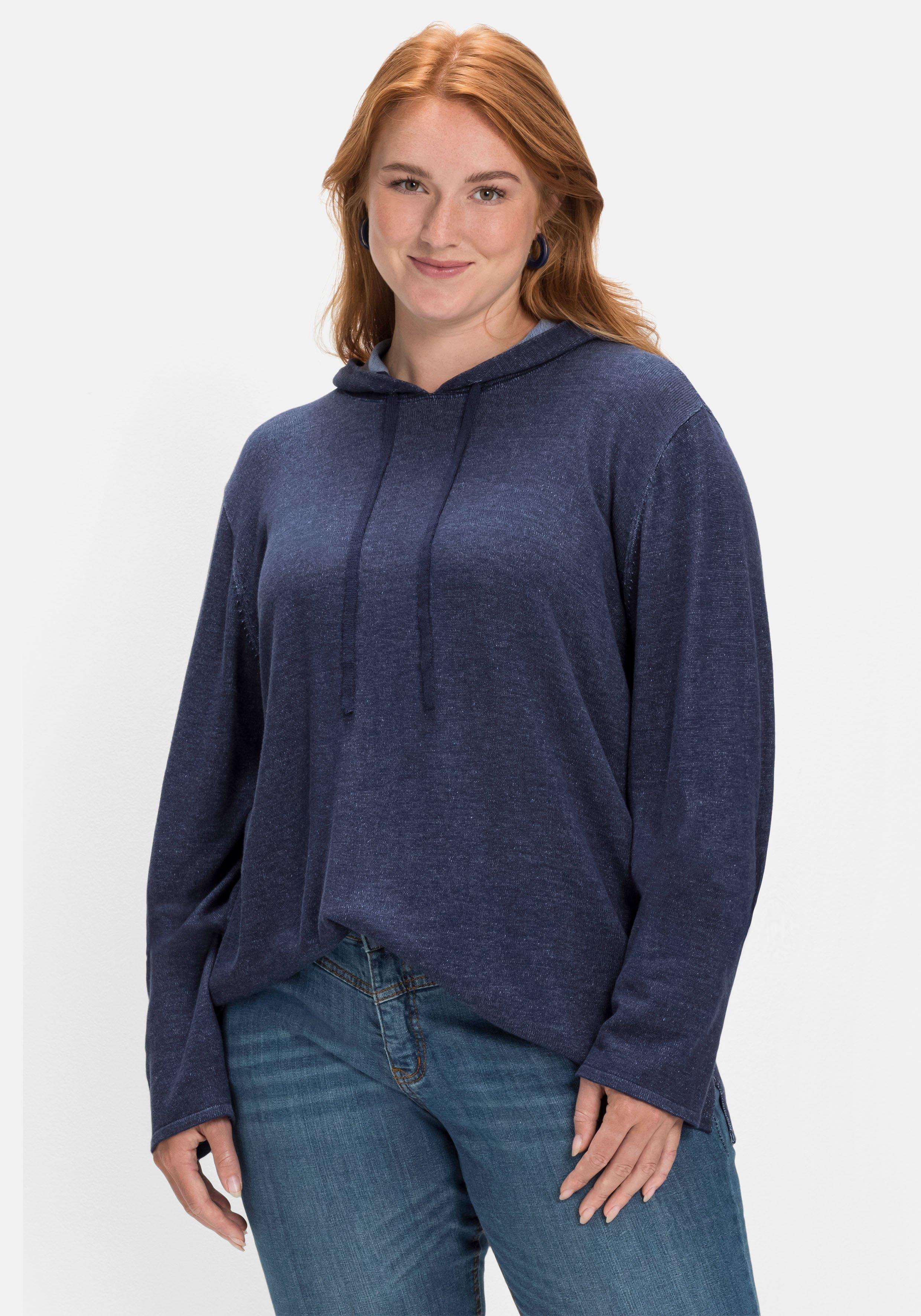 sheego Pullover mit zweifarbiger Kapuze - marine sheego