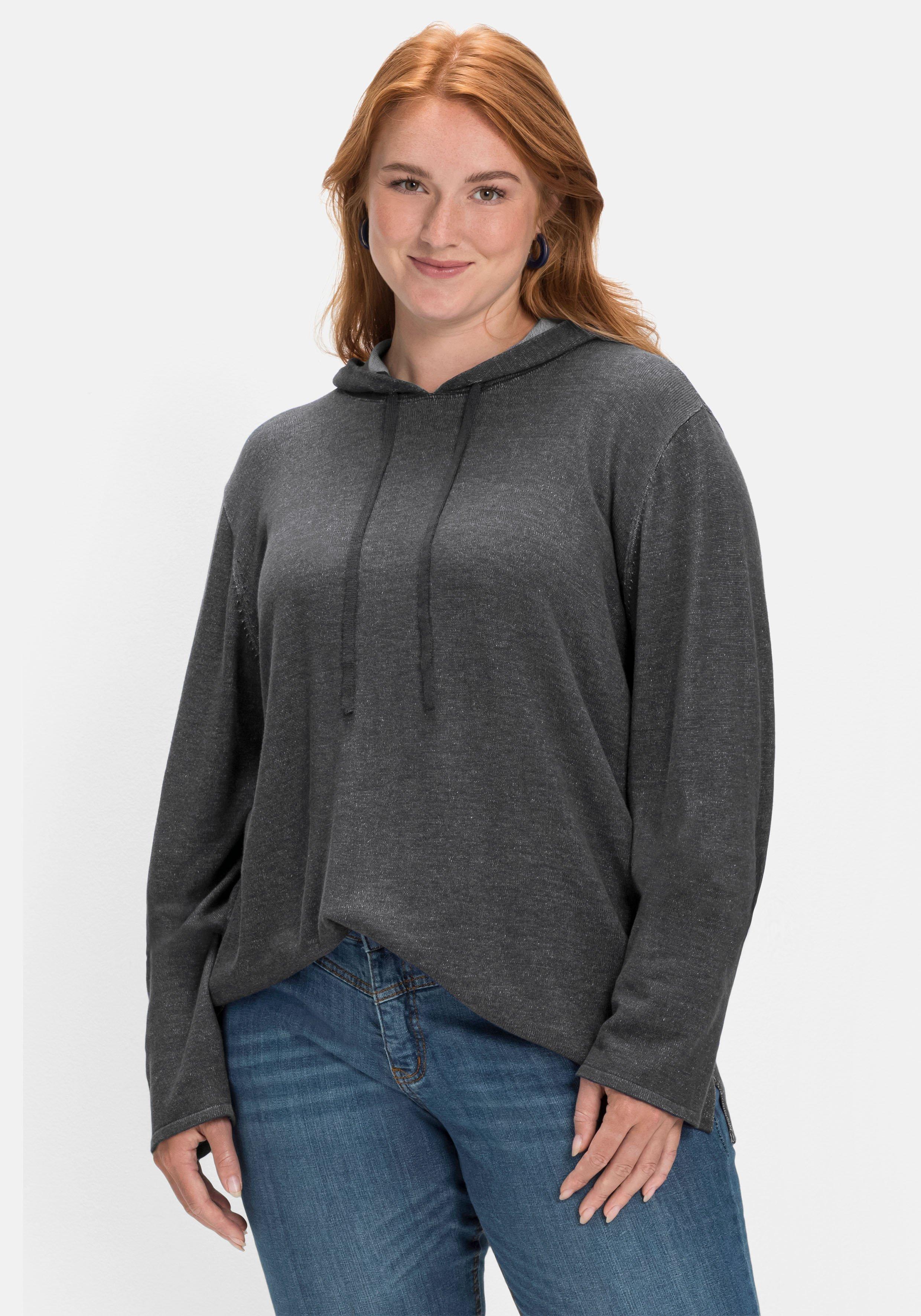 sheego Pullover mit zweifarbiger Kapuze - schwarz sheego