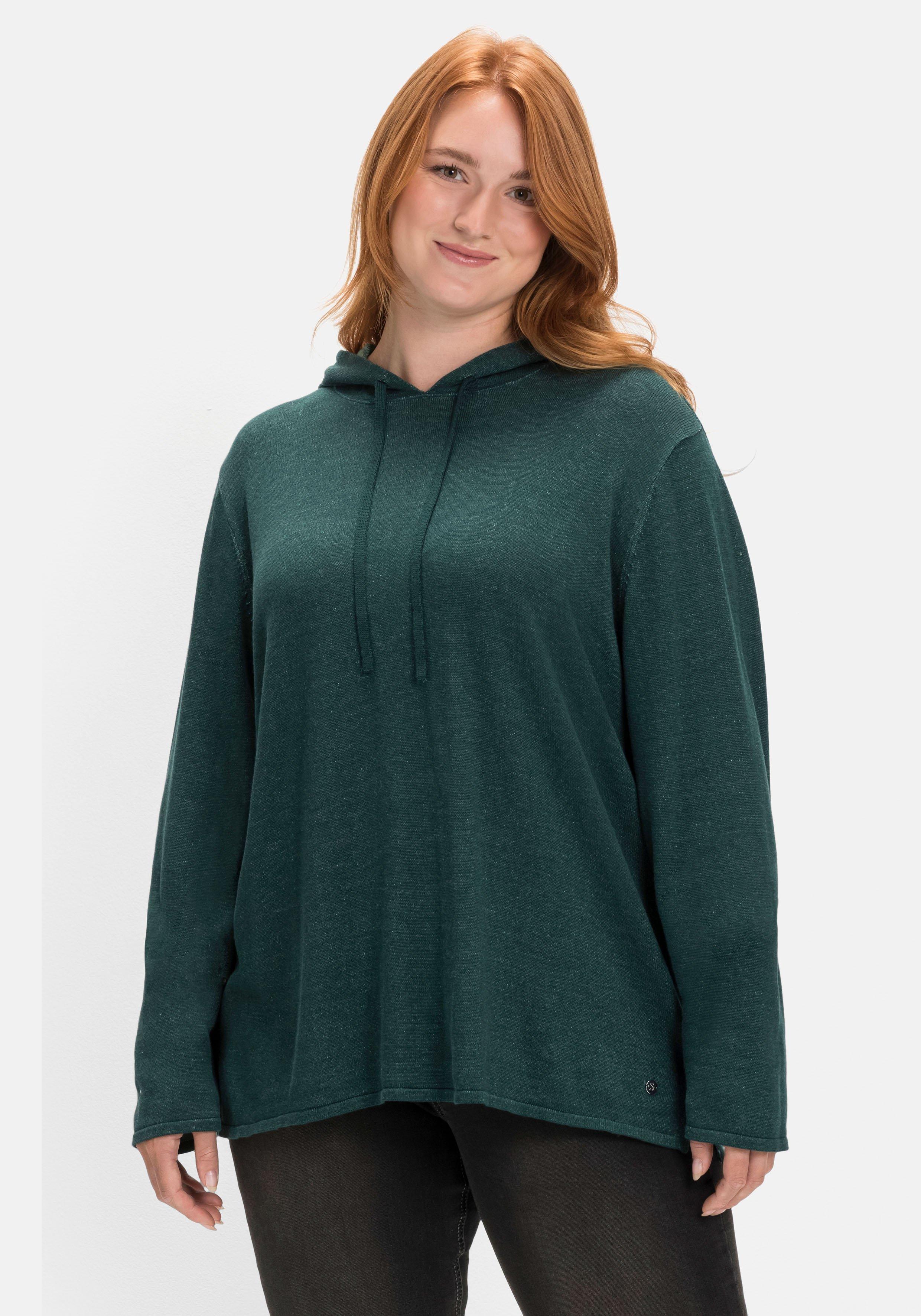 sheego Pullover mit zweifarbiger Kapuze - tiefgrün sheego