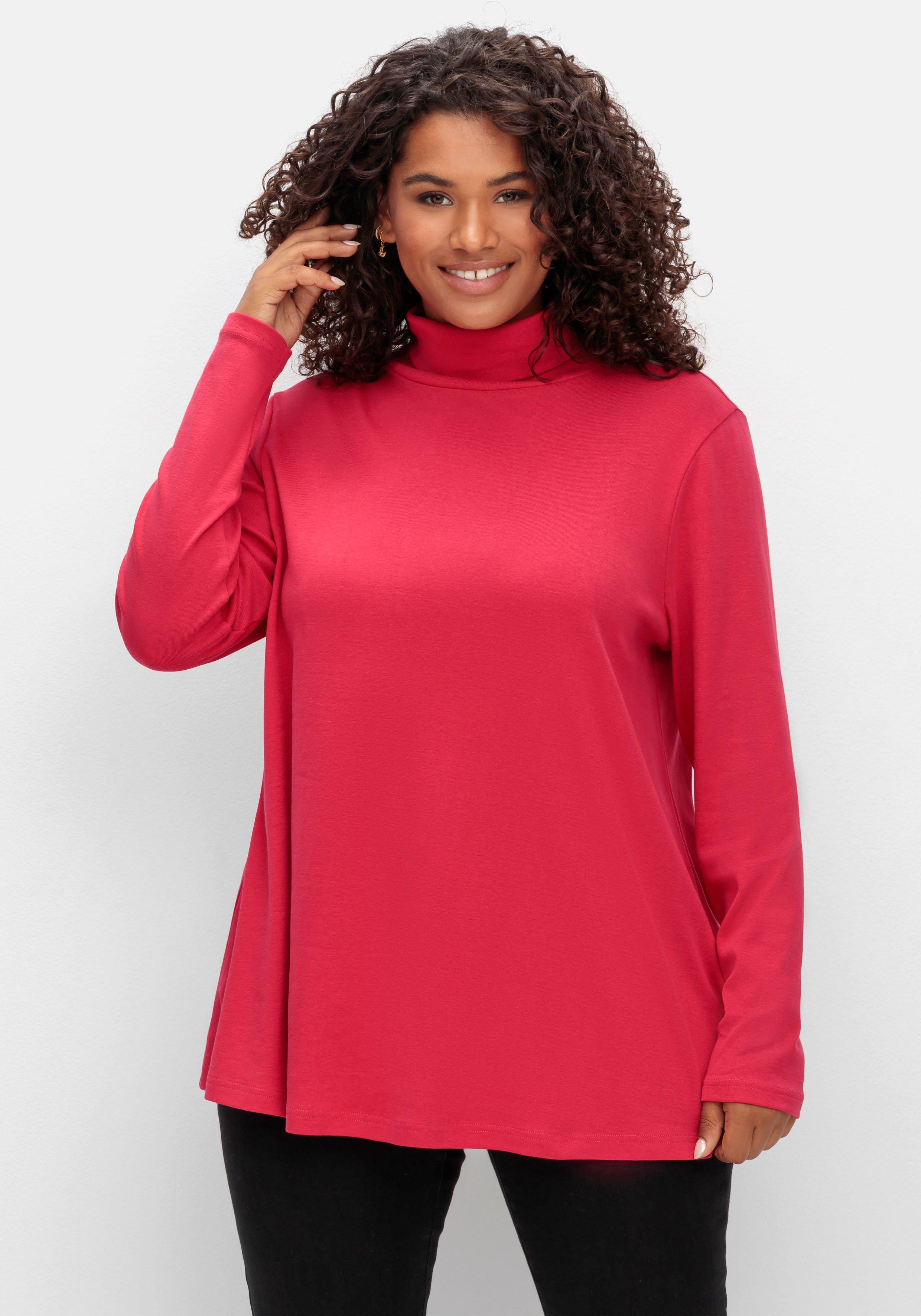 sheego Langarmshirt mit Rollkragen, in A-Linie - magenta sheego