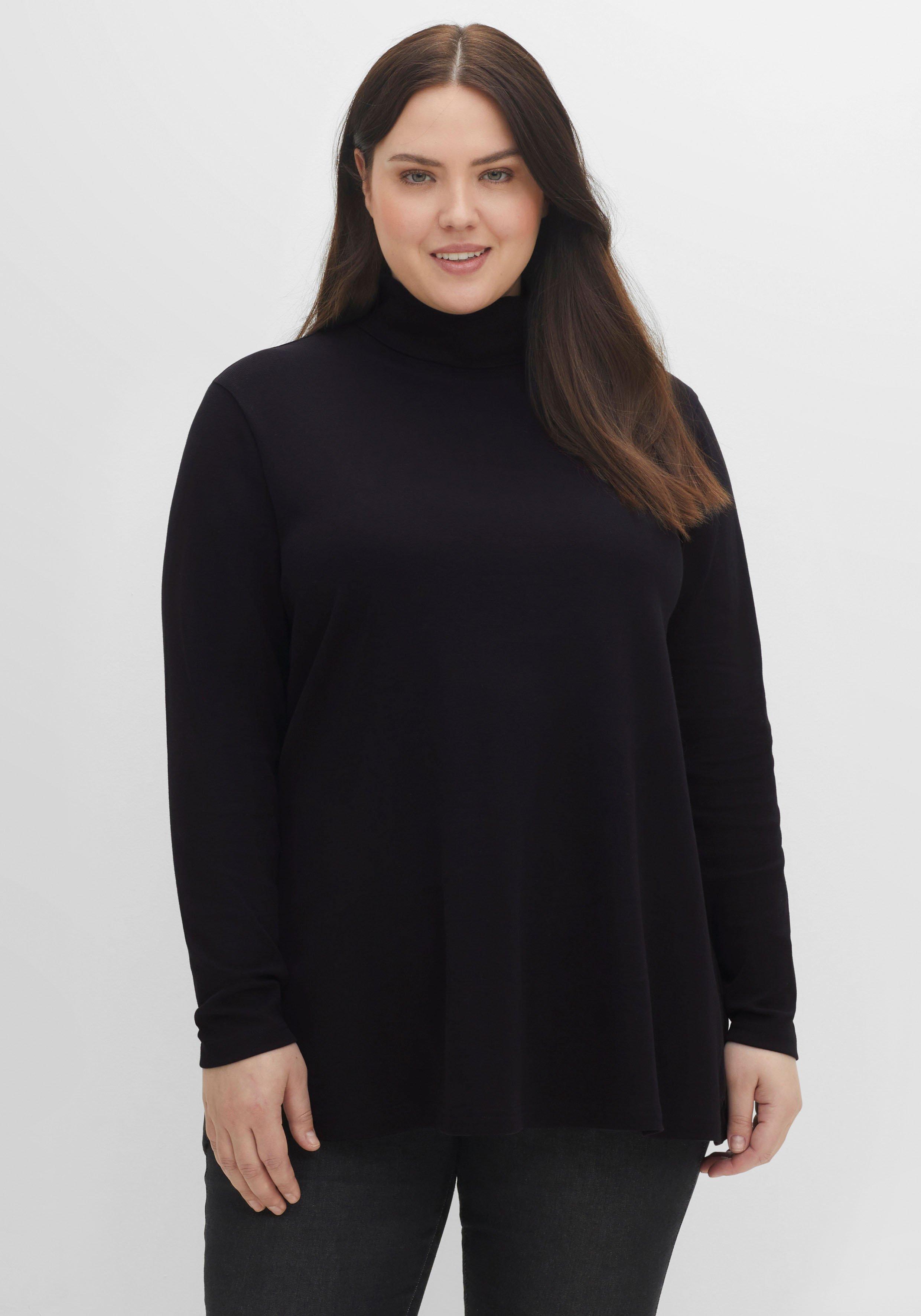 sheego Langarmshirt mit Rollkragen, in A-Linie - schwarz sheego