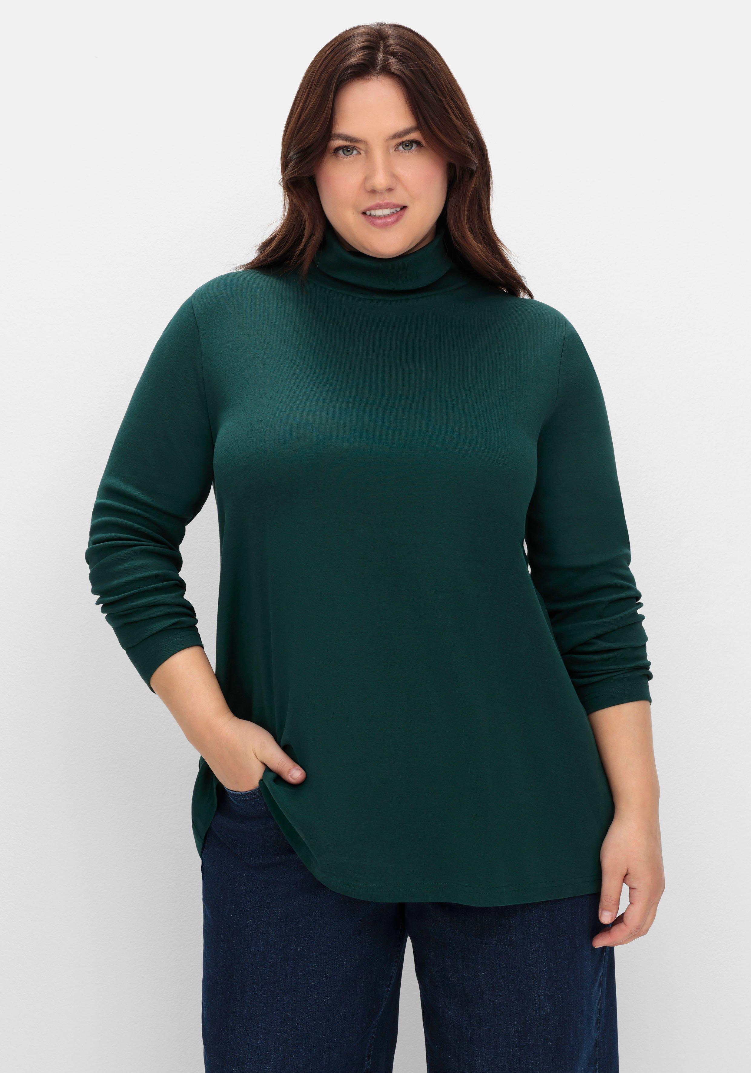 sheego Langarmshirt mit Rollkragen, in A-Linie - tiefgrün sheego