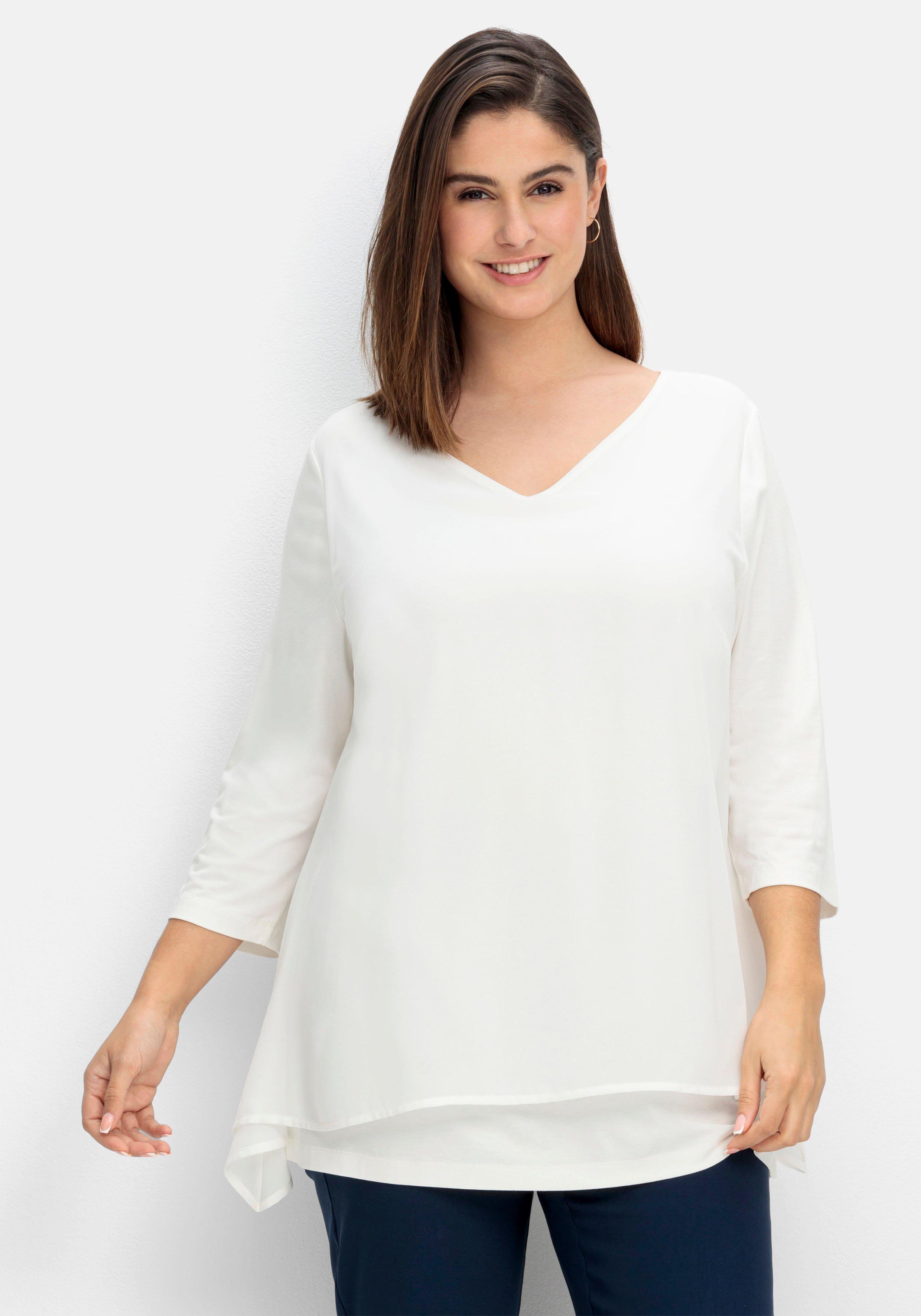 sheego Blusenshirt mit Chiffon, doppellagig - offwhite sheego