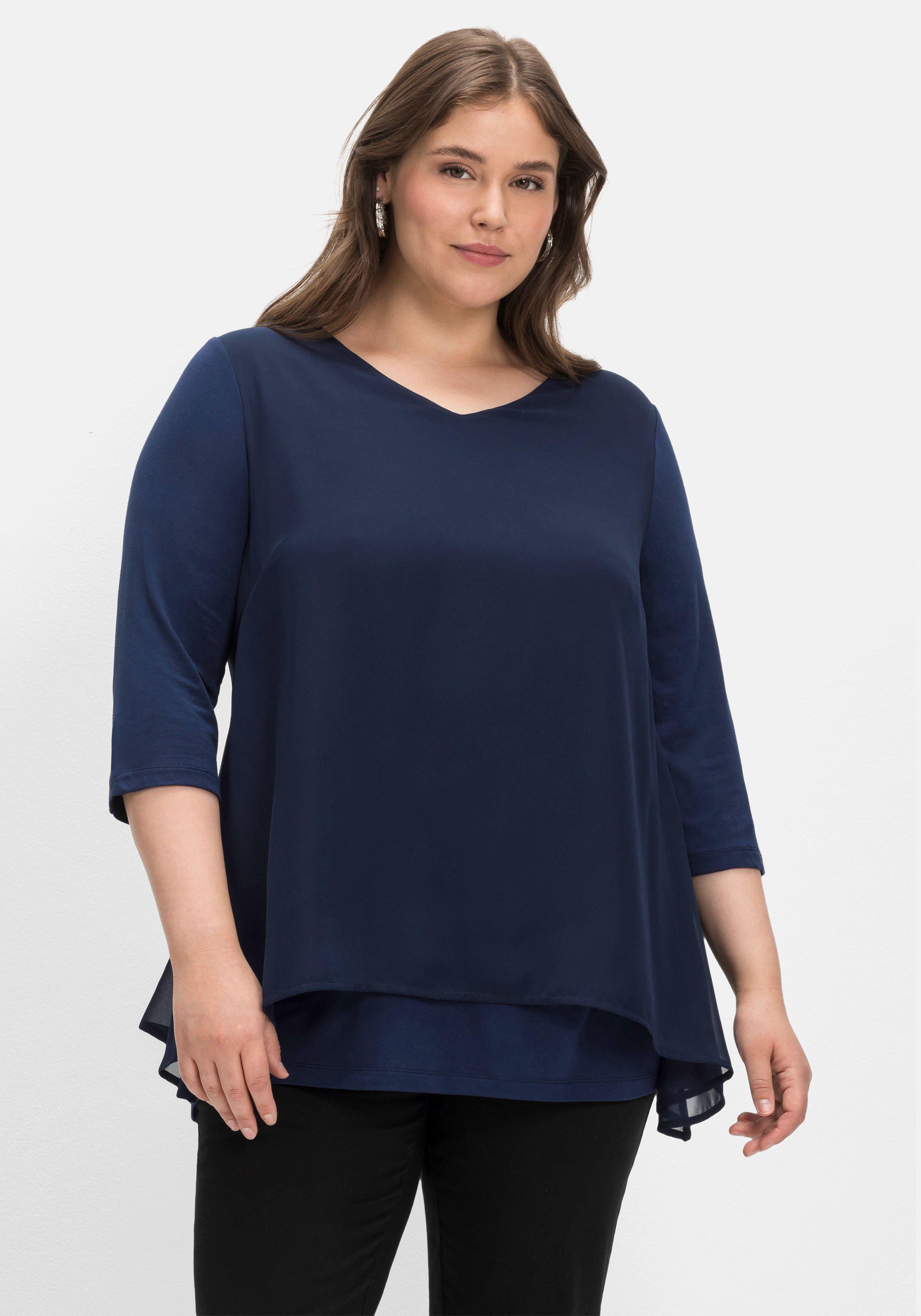 sheego Blusenshirt mit Chiffon, doppellagig - marine sheego