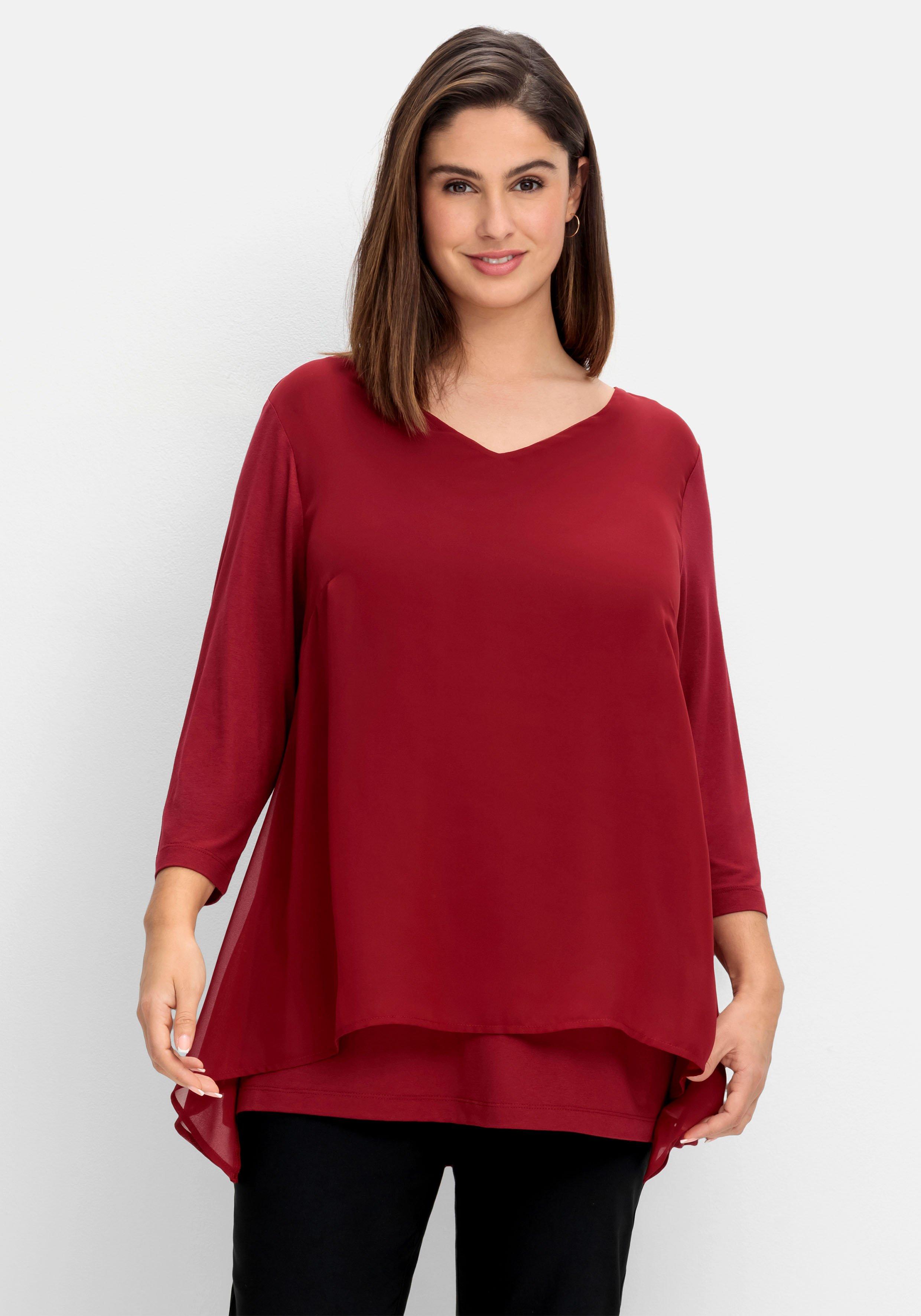 sheego Blusenshirt mit Chiffon, doppellagig - rubinrot sheego