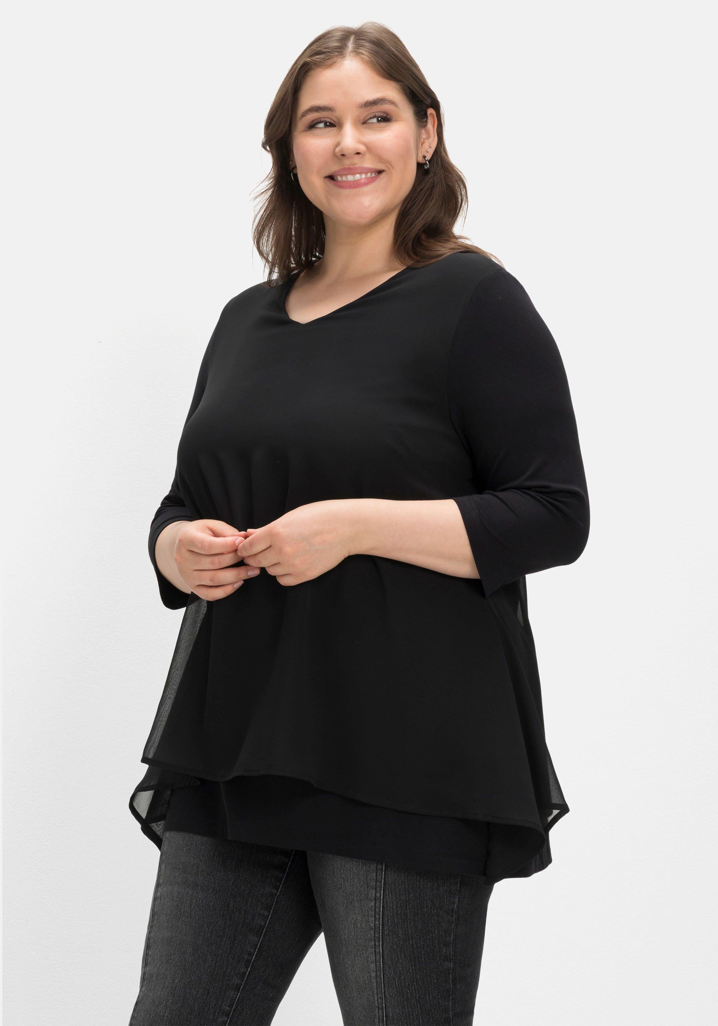 sheego Blusenshirt mit Chiffon, doppellagig - schwarz sheego