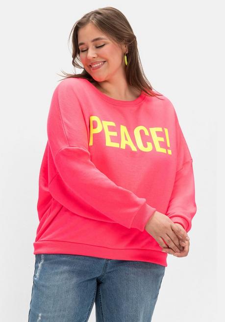 Sweatshirt mit Neon-Frontprint, reine Baumwolle - pink - 40