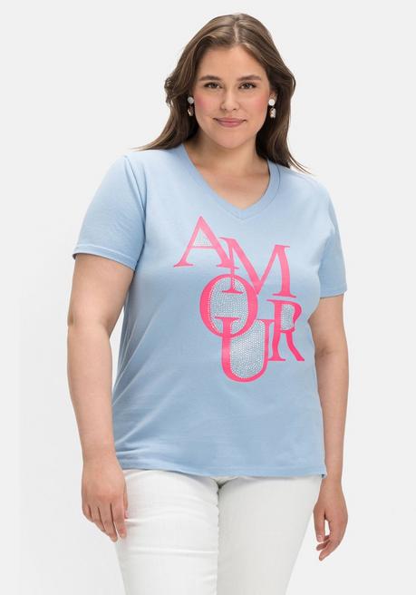 T-Shirt mit Neon-Frontprint, elastische Qualität - hellblau - 40