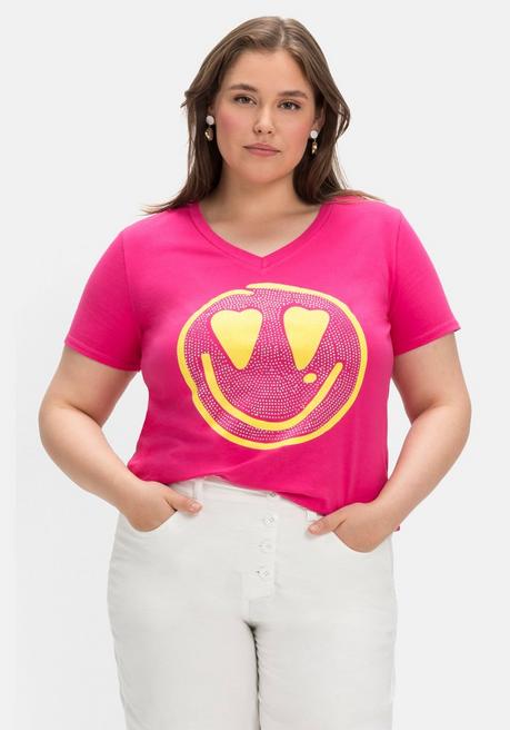 T-Shirt mit Neon-Frontprint, elastische Qualität - pink - 40