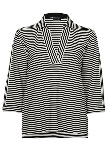 Sweatshirt mit Kragen und Allover-Streifenmuster - schwarz gestreift - 42