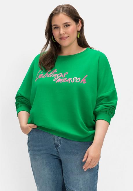 Sweatshirt mit Neon-Frontprint, reine Baumwolle - grün - 40